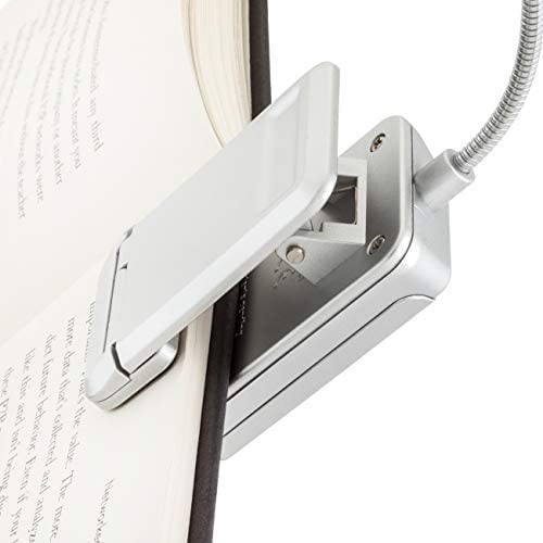 WITHit Quad Clip On Book Light - Silver - Adjustable LED Reading Light for Books & eBooks, Dimmable Brightness, Portable Bookmark Light for Adults (Batteries Included) - Perfect for Night Reading, Studying, Travel & Bedtime Use