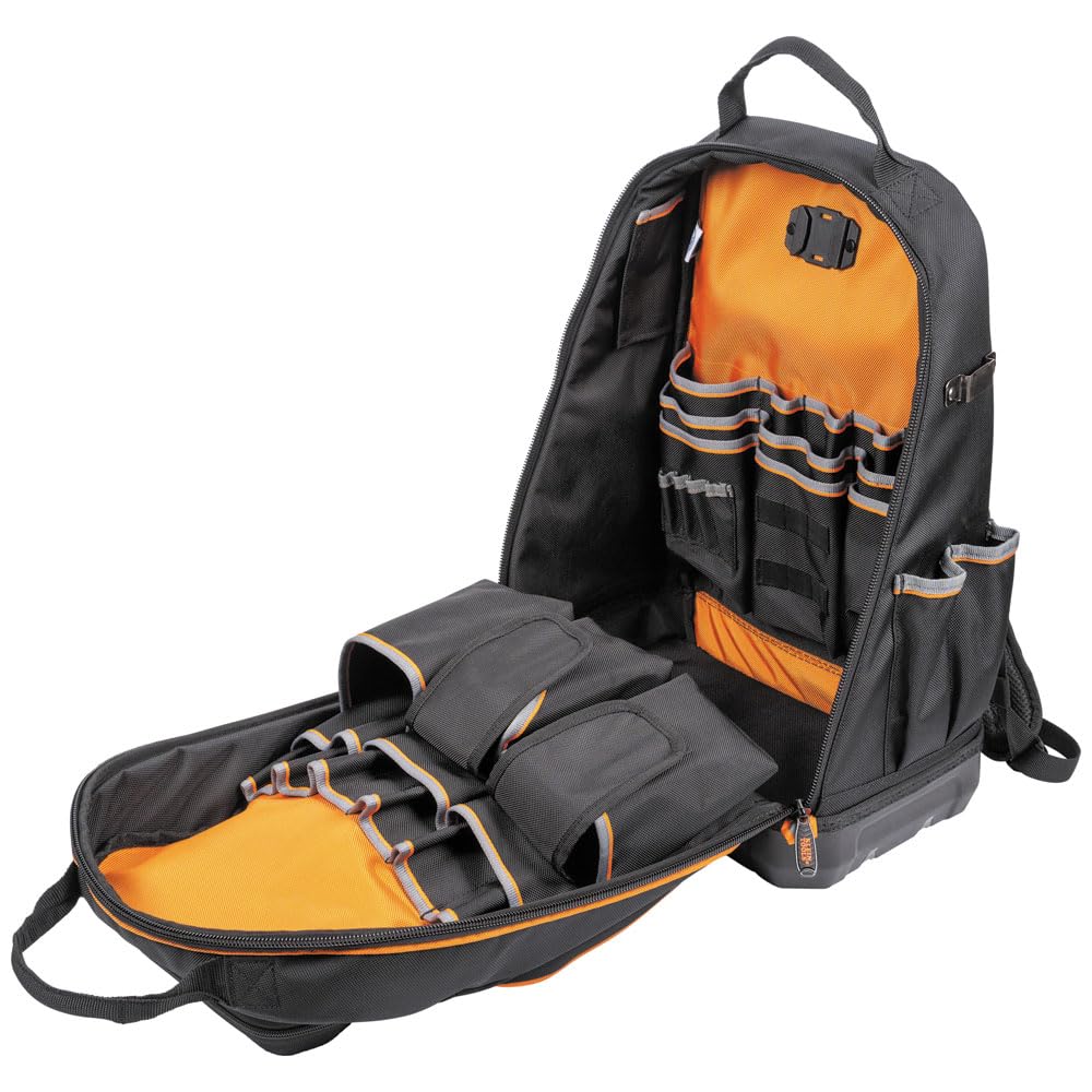 Klein Tools 62800BP Tradesman Pro Extra-Large 40-Pocket Electrician Backpack Tool Bag with Molded Bottom & Charging Port - Durable Jobsite Backpack for Electricians, Contractors & DIY Projects