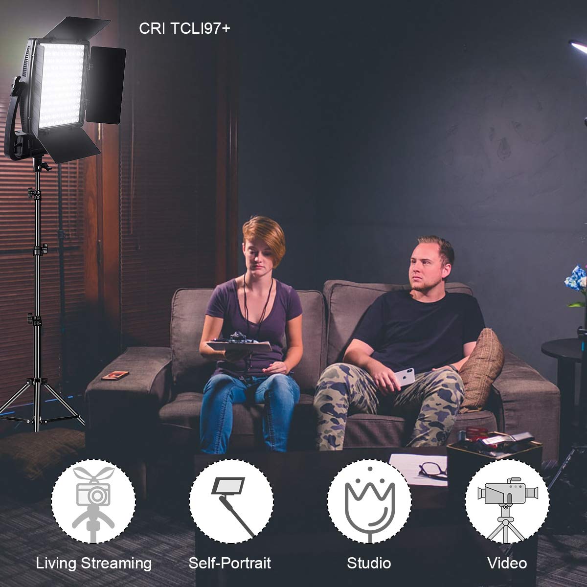 GVM LT-50S-B3L 50W Dimmable Bi-Color LED Video Light Panel Kit (3-Pack) with Tripods, 3200K-5600K, CRI 97+, APP Control - Professional Studio Lighting for YouTube, Photography, Live Streaming & Video Production