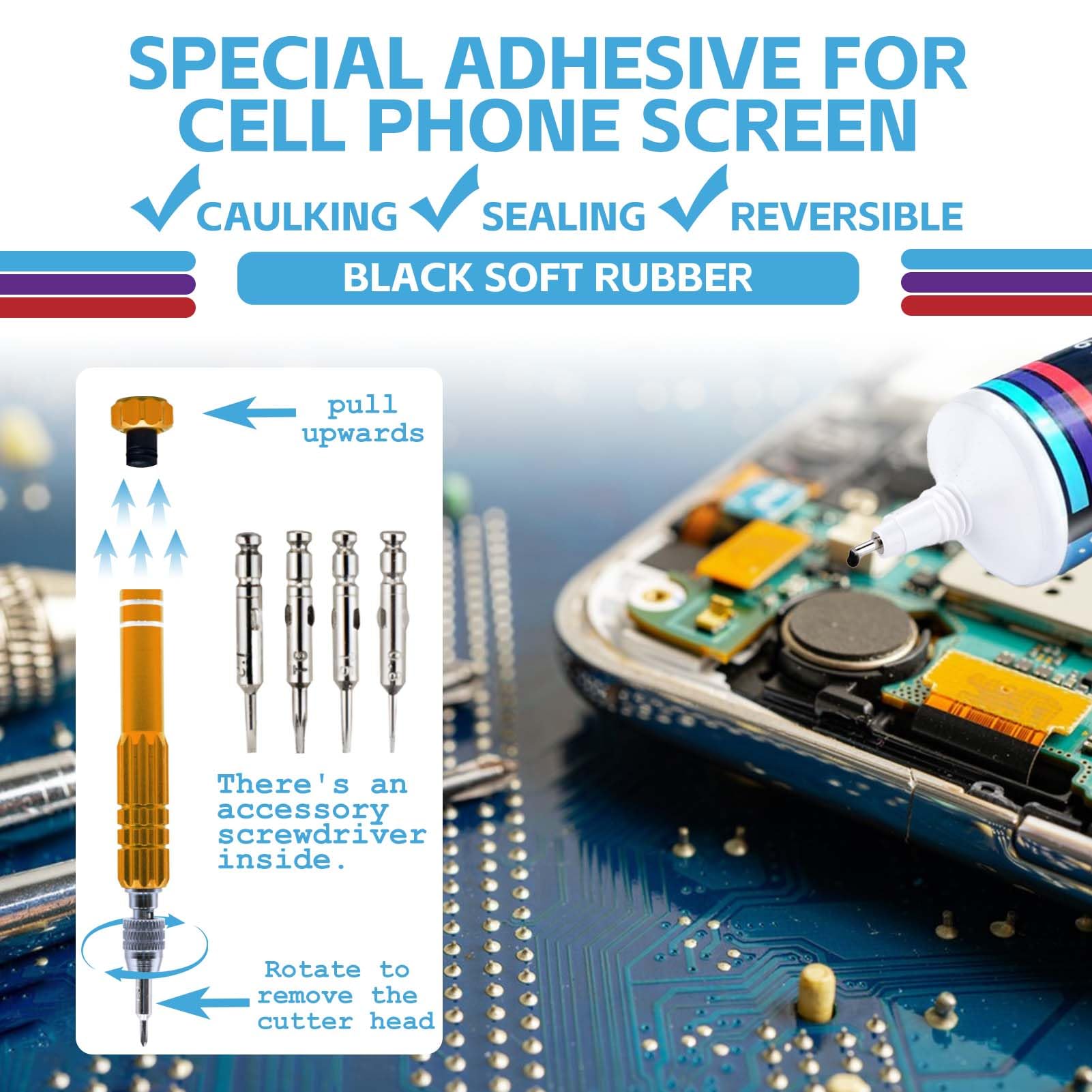 Phone Screen Repair Adhesive Glue Kit with Tools - 50ml Black Multi-Functional Electronic Screen Fixing Solution for iPhone, Samsung & Smartphones - Perfect for DIY Screen Replacement & Glass Repair at Home