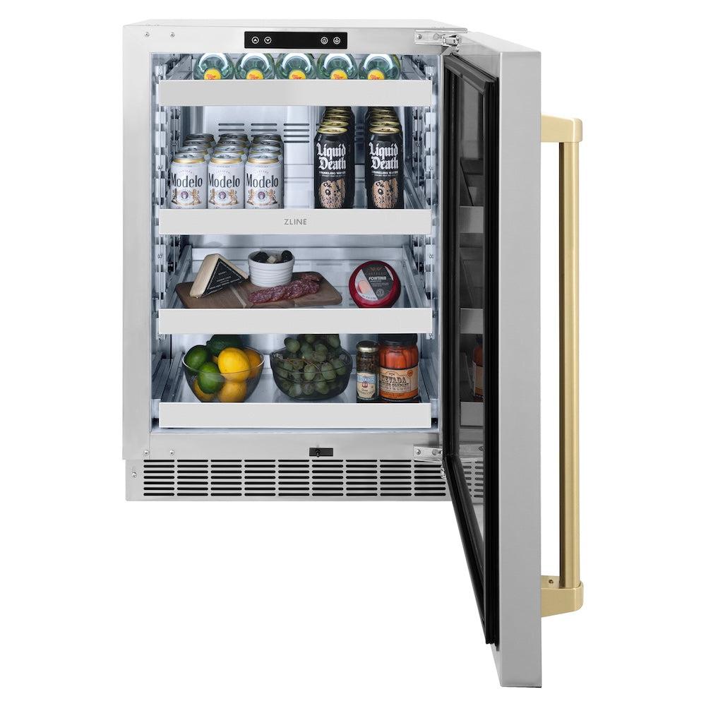 ZLINE Autograph Edition 24 Inch Stainless Steel Beverage Cooler with Touchstone 151 Technology & Champagne Bronze Handle - Perfect for Wine, Beer, and Soda Storage in Home Bars, Kitchens, and Entertainment Spaces
