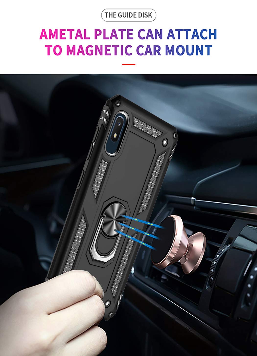Military Grade Protective Phone Case for Samsung Galaxy A10E with Magnetic Car Mount & Kickstand - Shockproof Defender Cover (Black) | Perfect for Driving, Work & Outdoor Activities