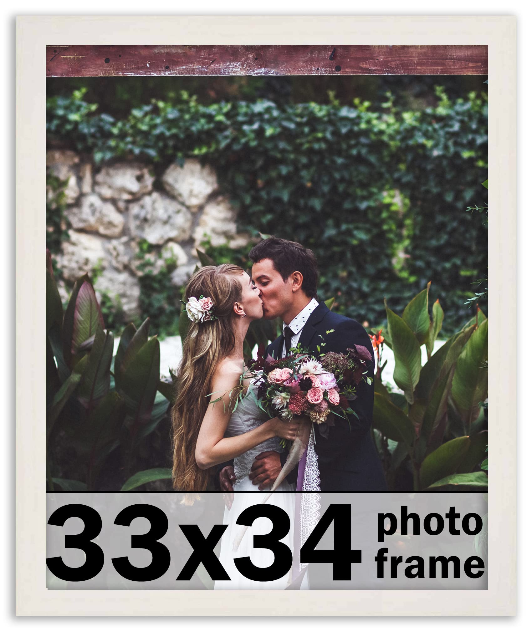33x34 Inch White Wash Wood Picture Frame - Modern Photo Frame with UV Acrylic Shatter Guard & Acid-Free Backing - Wall Display for Family Photos, Living Room Decor, Office Art - No Mat Included