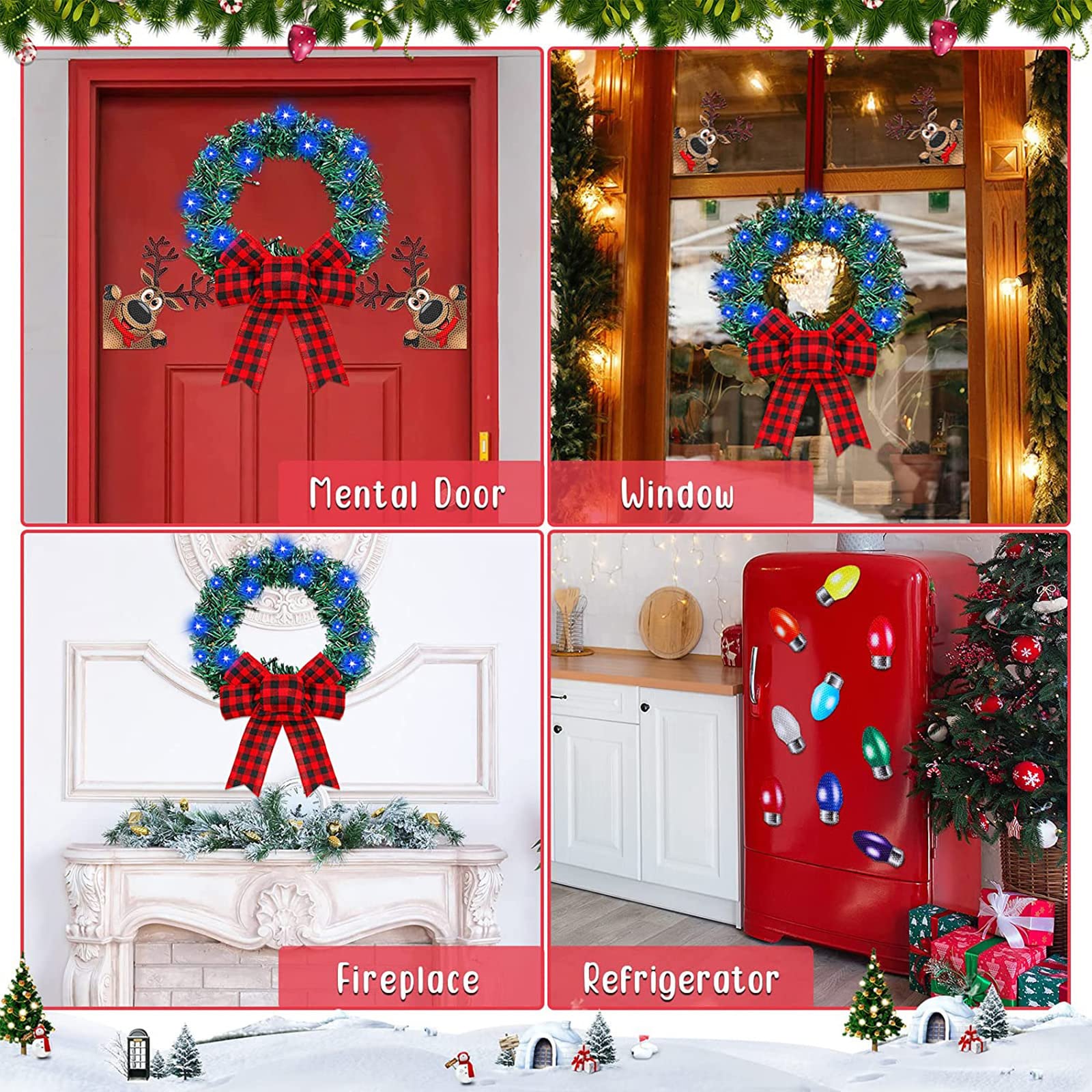 Frienda 40-Piece Christmas Car Wreath Set with LED Wreath, 20 Reflective Lights, 2 Reindeer Magnets, 10 Magnet Wires & 2 Suction Cups - Perfect for Holiday Car Decorations, Christmas Parades & Festive Road Trips