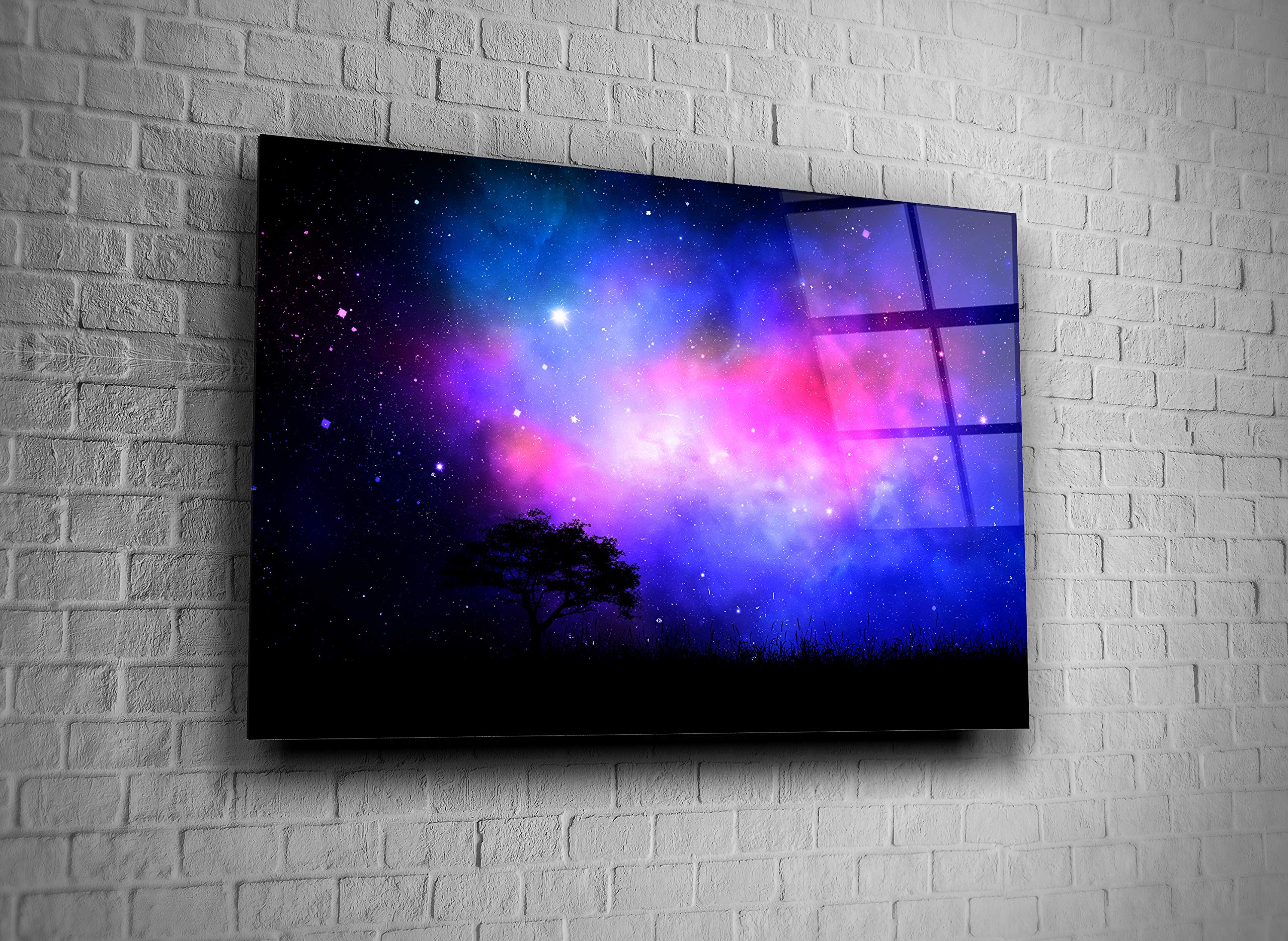 Purple Night Tree Decor Print Tempered Glass Wall Art - Elegant Home Gift for Living Room, Bedroom & Office Decor
