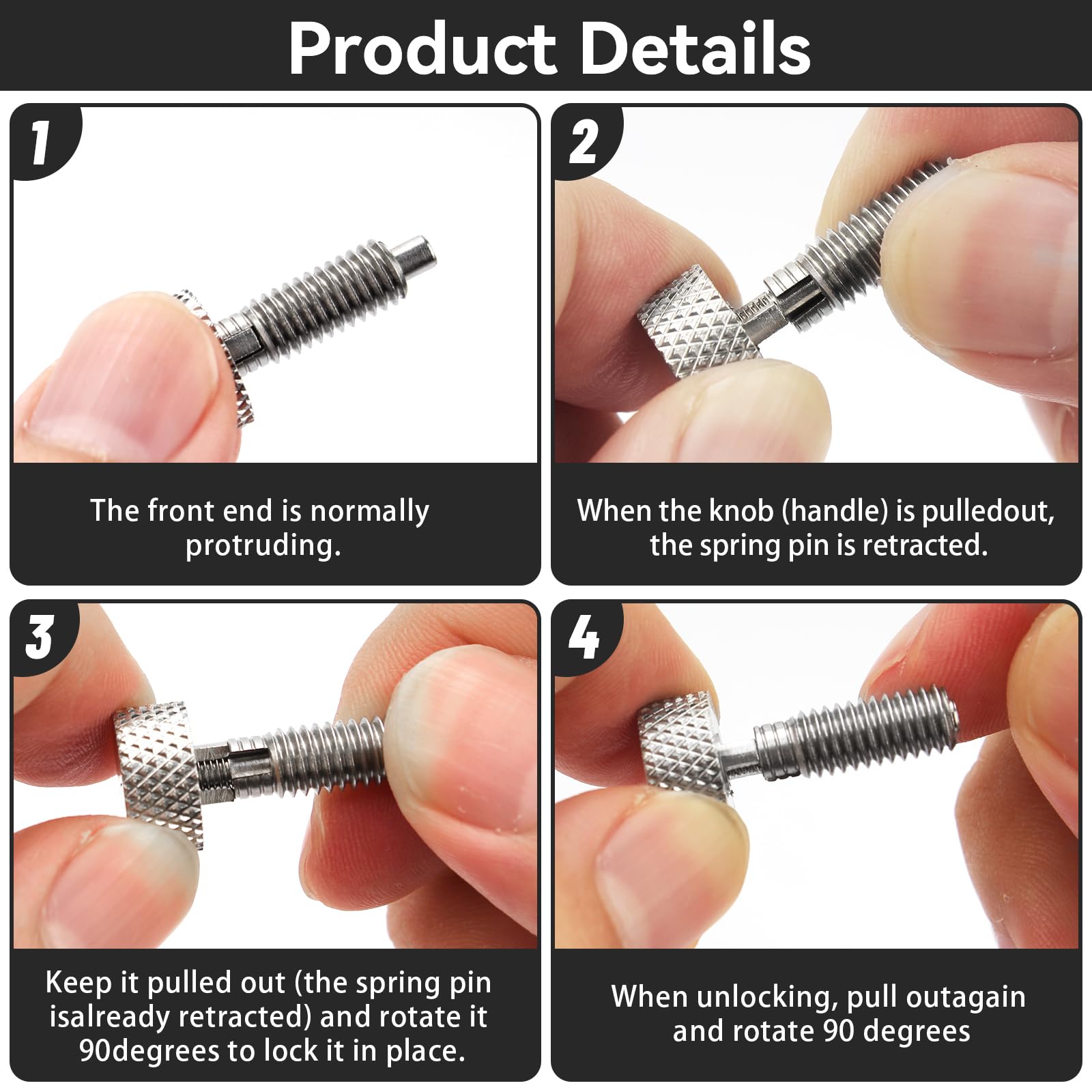 Stainless Steel M6 Quick Release Spring Plunger with Knurled Handle - 1/4''-20 Thread, 0.500'' Length (2-Pack, Silver) - Perfect for Packout Rolling Toolbox & Industrial Equipment Maintenance
