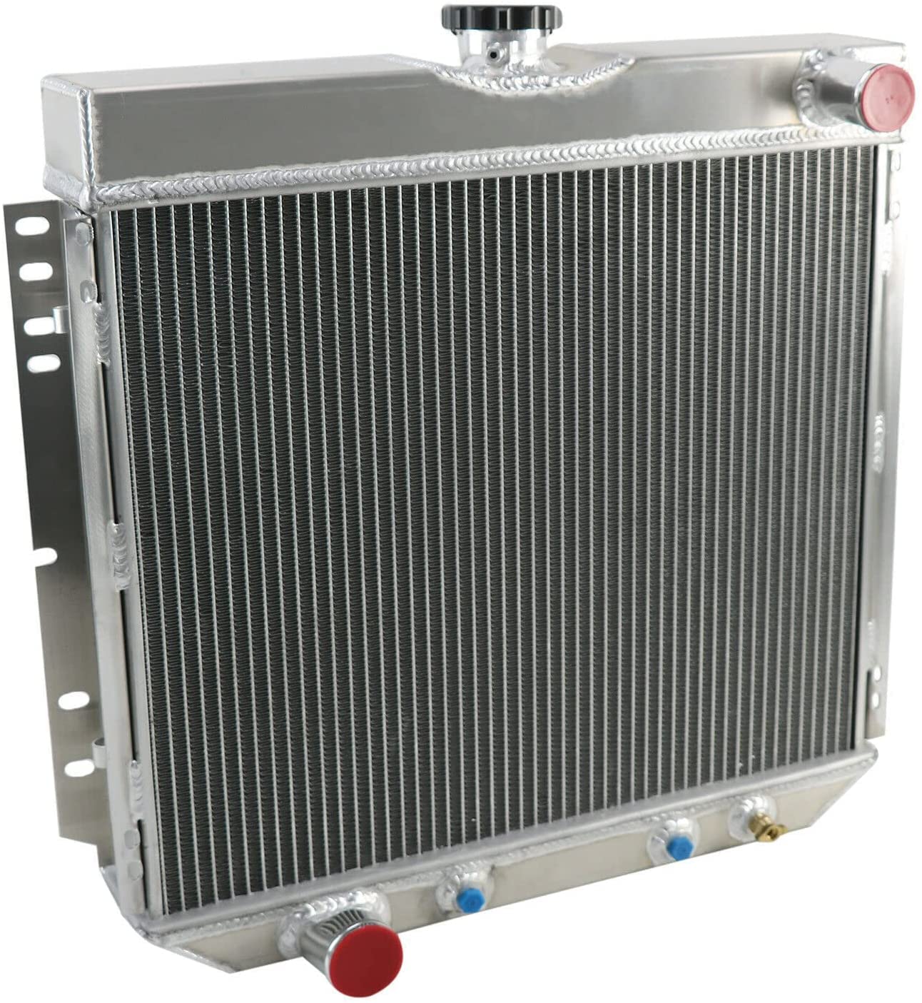 High Performance 3 Row Aluminum Radiator for 1969-1970 Ford Mustang & 1970-1977 Maverick | Fits Mercury Cougar L6 V6 V8 Engines | Includes Electric Fan Shroud & Thermostat Kit | Perfect for Street Racing & Classic Car Restoration