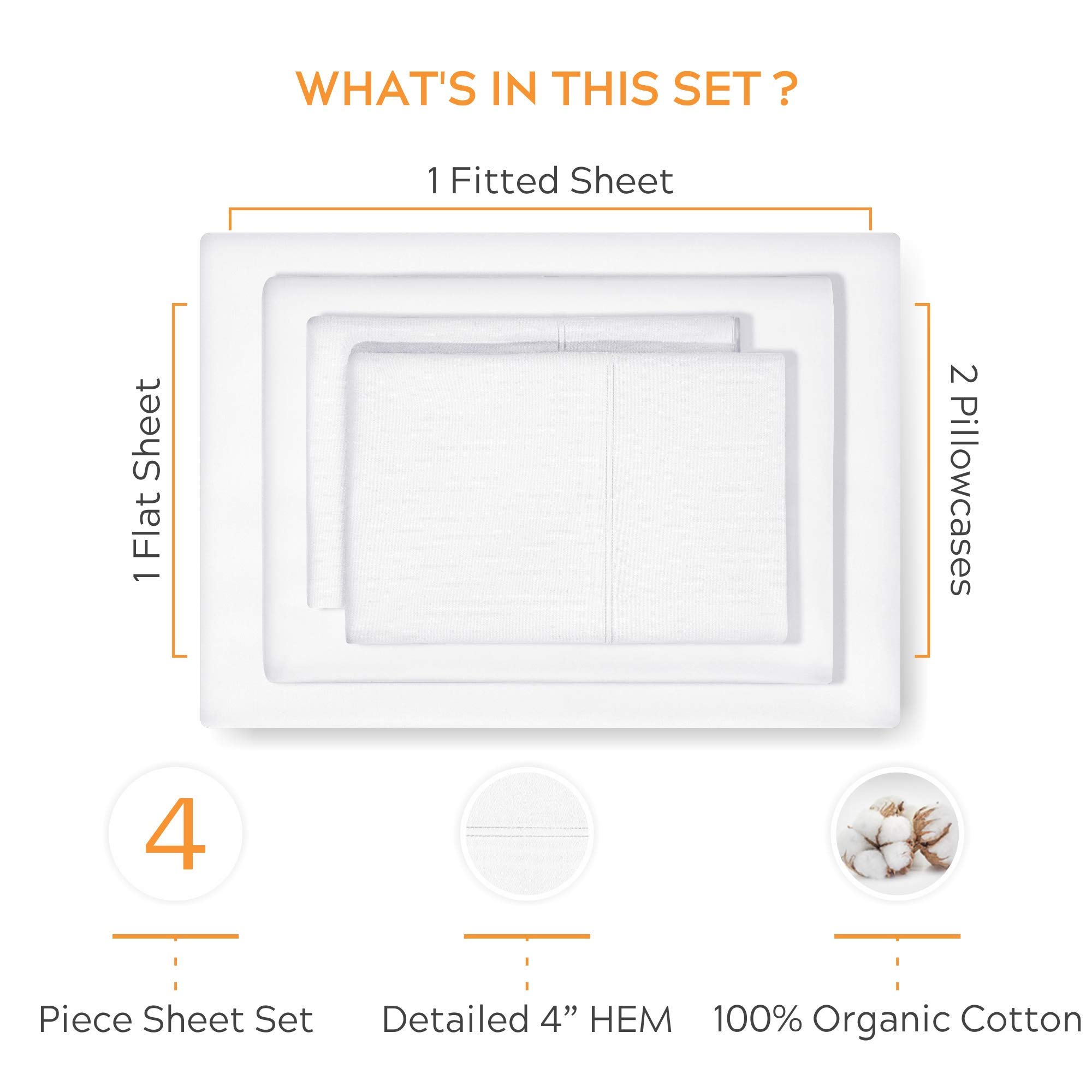 Vastra 100% Organic Cotton 4-Piece Bed Sheet Set - Extra Soft, Deep Pockets (24-30 Inch), 1000 Thread Count, Breathable & Cooling - Olympic Queen Size, Light Blue - Perfect for Hot Sleepers & Allergy Sufferers