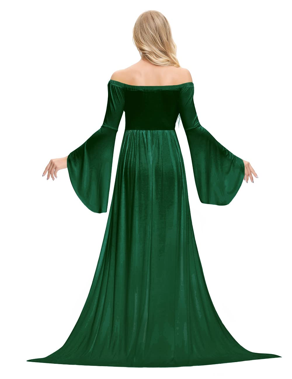 VSNOW Maternity Photoshoot Dress - Elegant Off Shoulder Drop Sleeve Maxi Gown with Side Slit for Pregnancy Photography, Baby Shower & Maternity Portraits