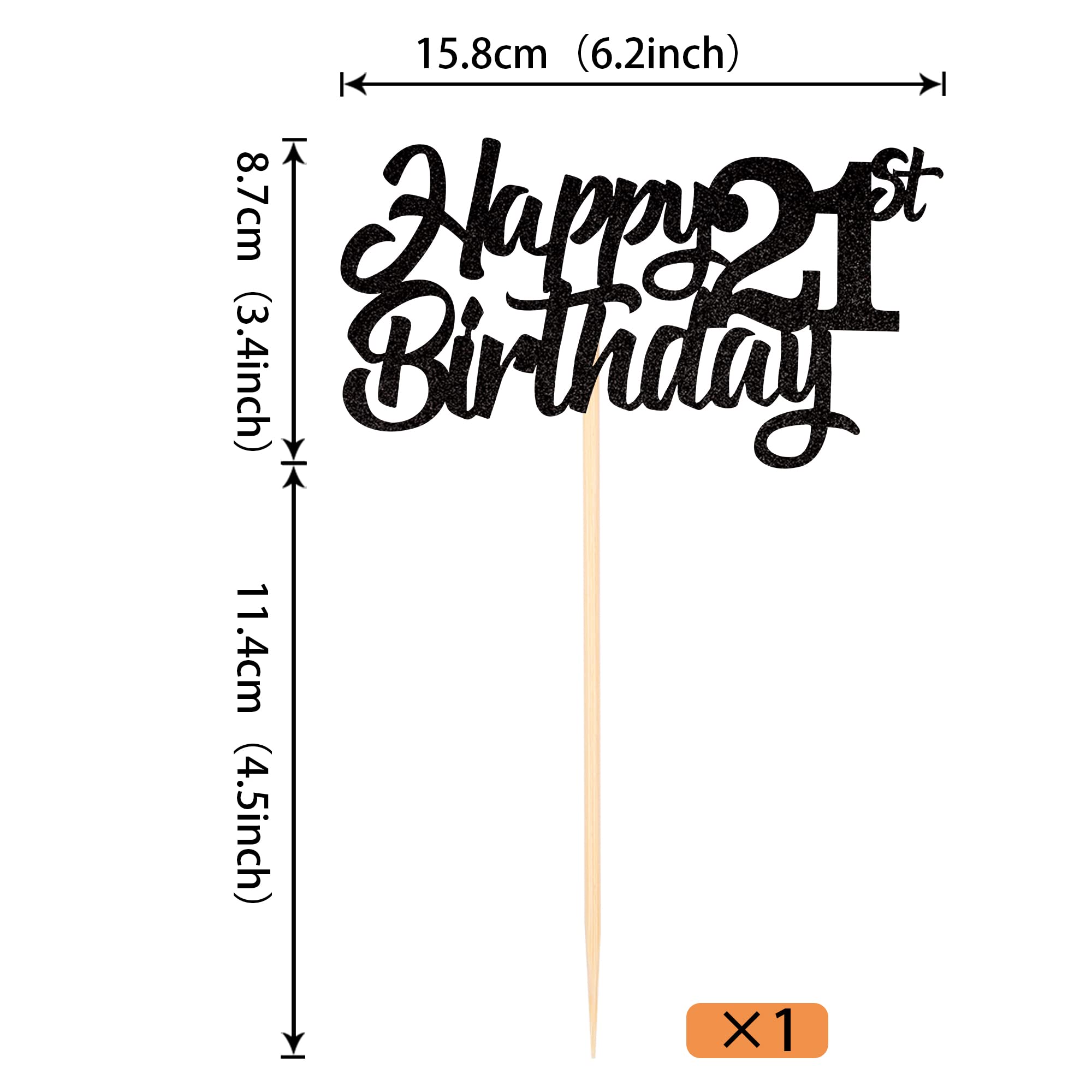 1 Pack Happy 21st Birthday Cake Topper - Glitter 21 Cake Picks, Cheers to 21 Years, Twenty One & Fabulous Cake Decorations for 21st Birthday Party Supplies (Black) - Perfect for Birthday Cakes, Cupcakes & Dessert Table Decor