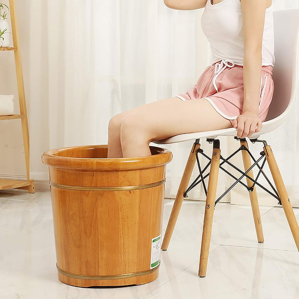 Wooden Foot Soaking Tub with Lid - Deep Round Pedicure Bowl for Relaxing Foot Spa, Home Pedicure & Foot Care - Perfect for Bathroom, Salon & Home Spa Use