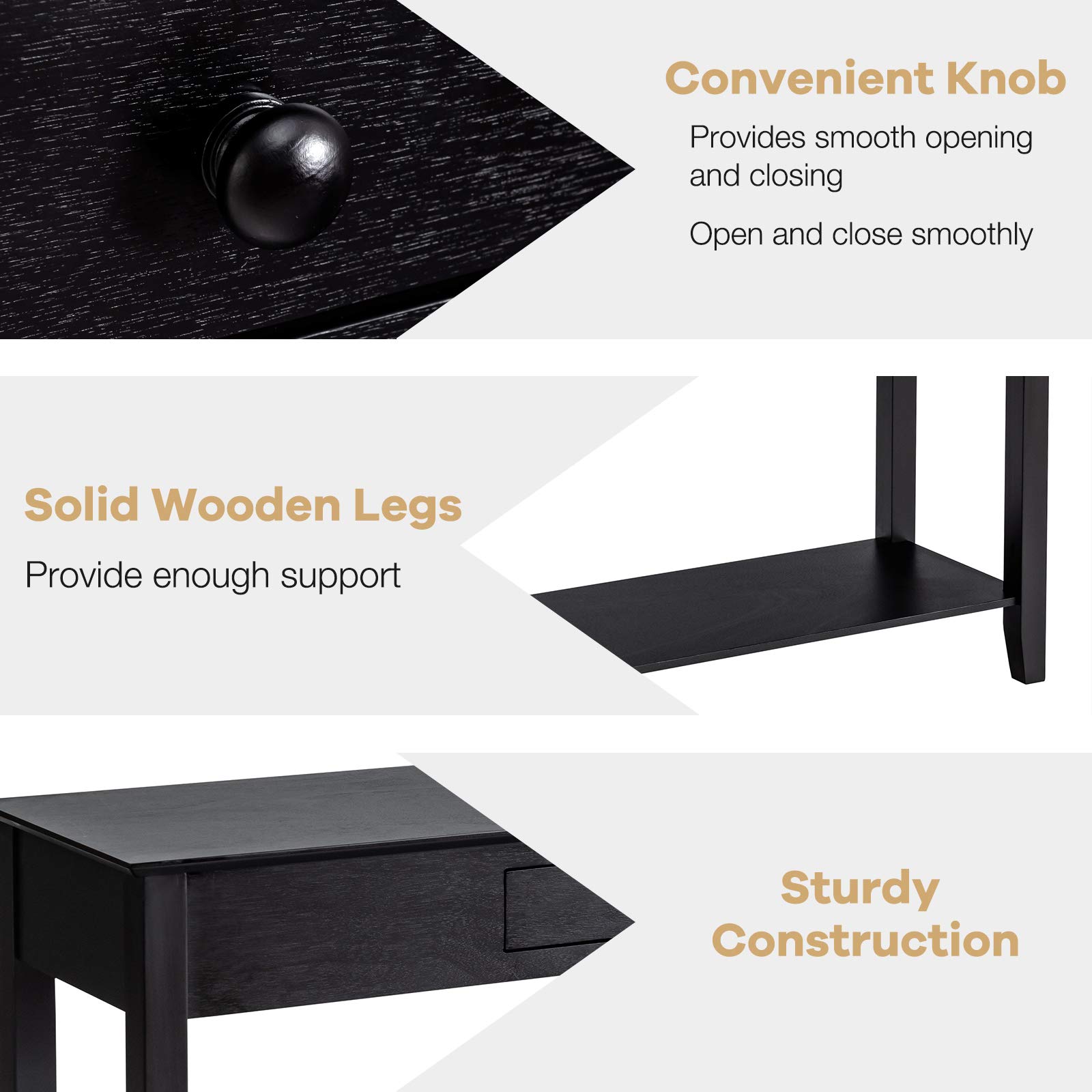 Giantex 2-Tier Wooden Console Table with Drawer & Storage Shelf - Entryway Sofa Table for Hallway, Living Room, Bedroom - Multifunctional Display Platform (Black) | Perfect for Small Space Organization & Home Decor