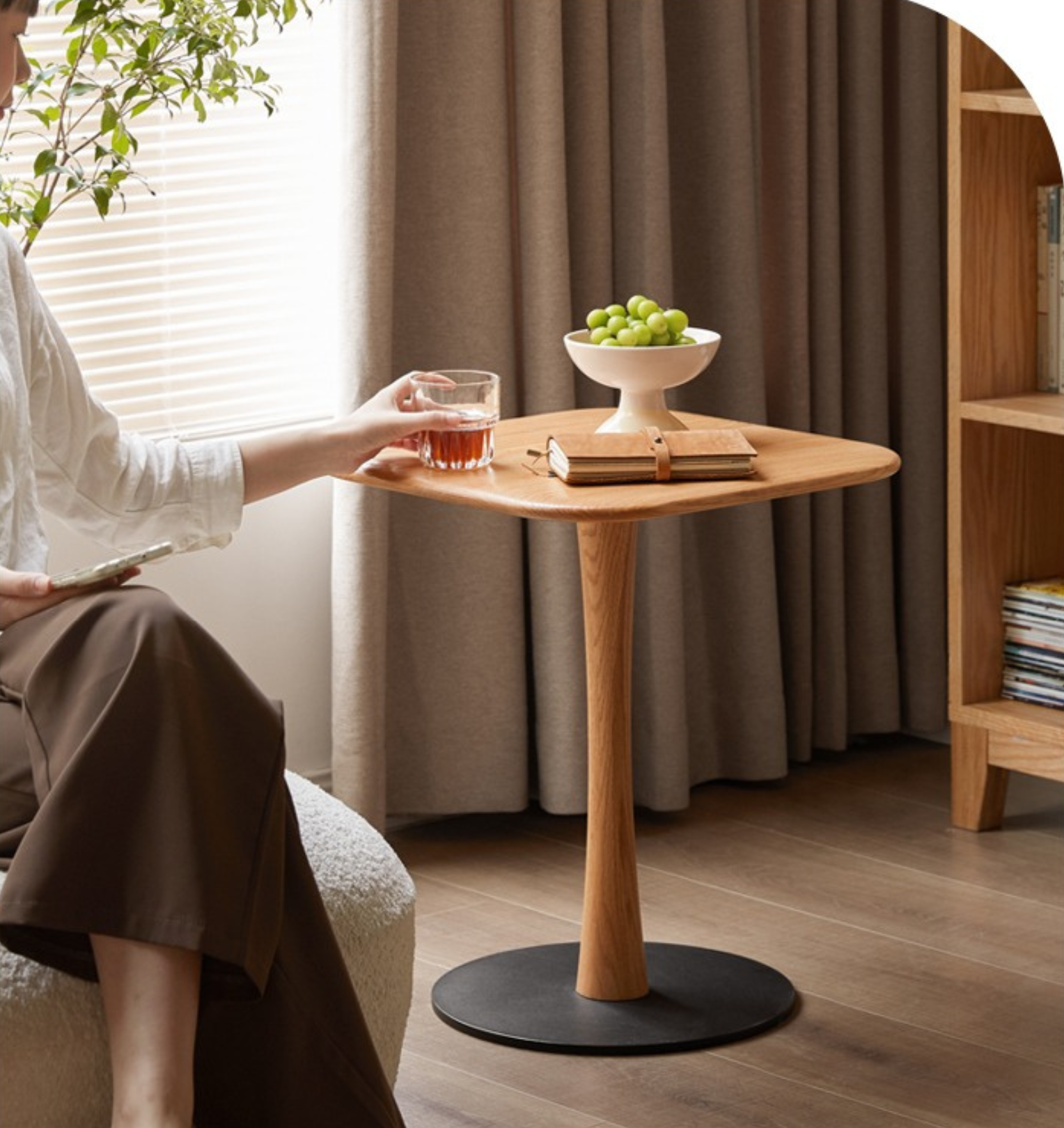 Solid Oak & Black Walnut Small Square Side Table - Handcrafted Wooden End Table for Living Room, Bedroom, or Office Decor