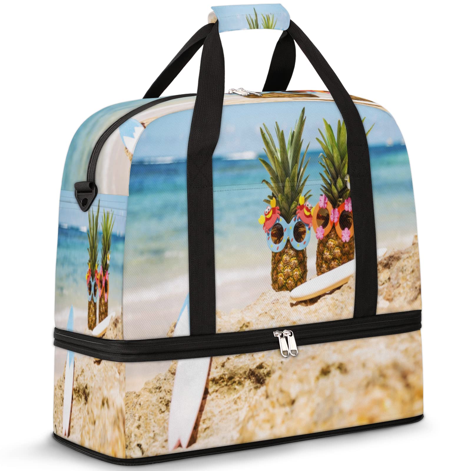 Waterproof Sports Gym Bag with Wet Pocket & Shoe Compartment - Large Travel Duffel Bag for Men & Women - Perfect for Surfing, Gym, Overnight Trips & Weekend Getaways - Funny Pineapple Design