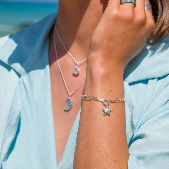 Silver Textured Star Charm Bracelet for Women - Elegant Layering Jewelry for Everyday Wear & Special Occasions