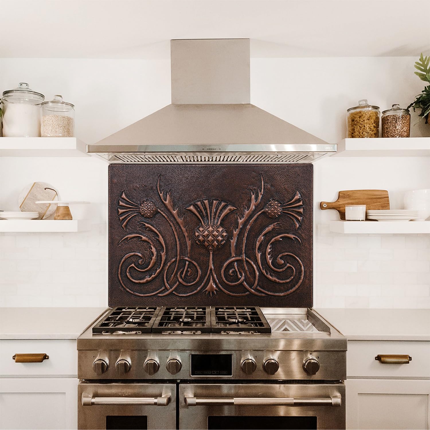 Scottish Thistle Copper Kitchen Backsplash Panel - Handmade Custom Copper Tile for Indoor & Outdoor Wall Decor (Brown) - Perfect for Farmhouse, Rustic, and Modern Kitchen Designs