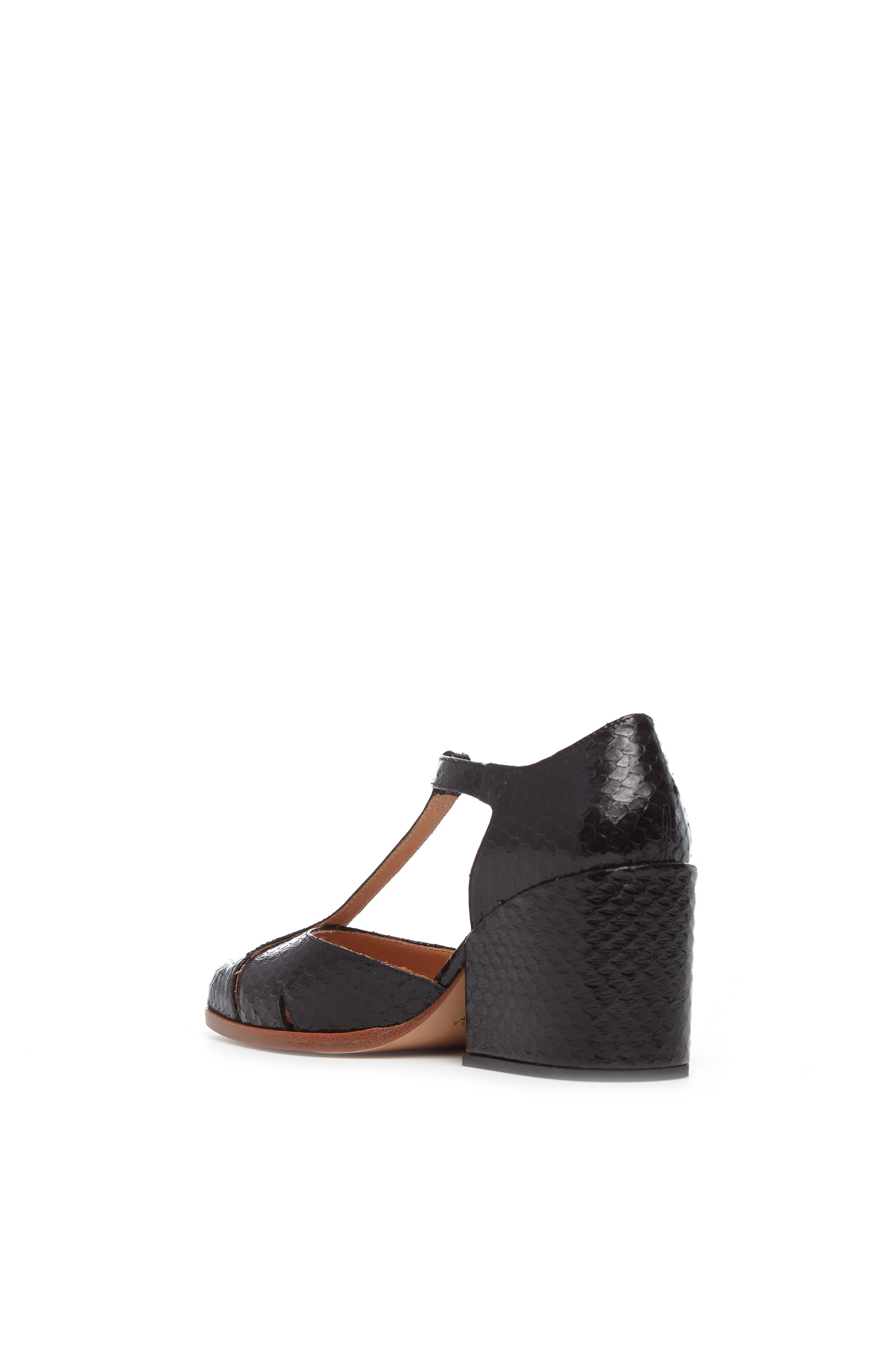 Hawes Black Snakeskin T-Strap Heels - Women's Vintage Style High Heels for Parties, Weddings & Evening Events