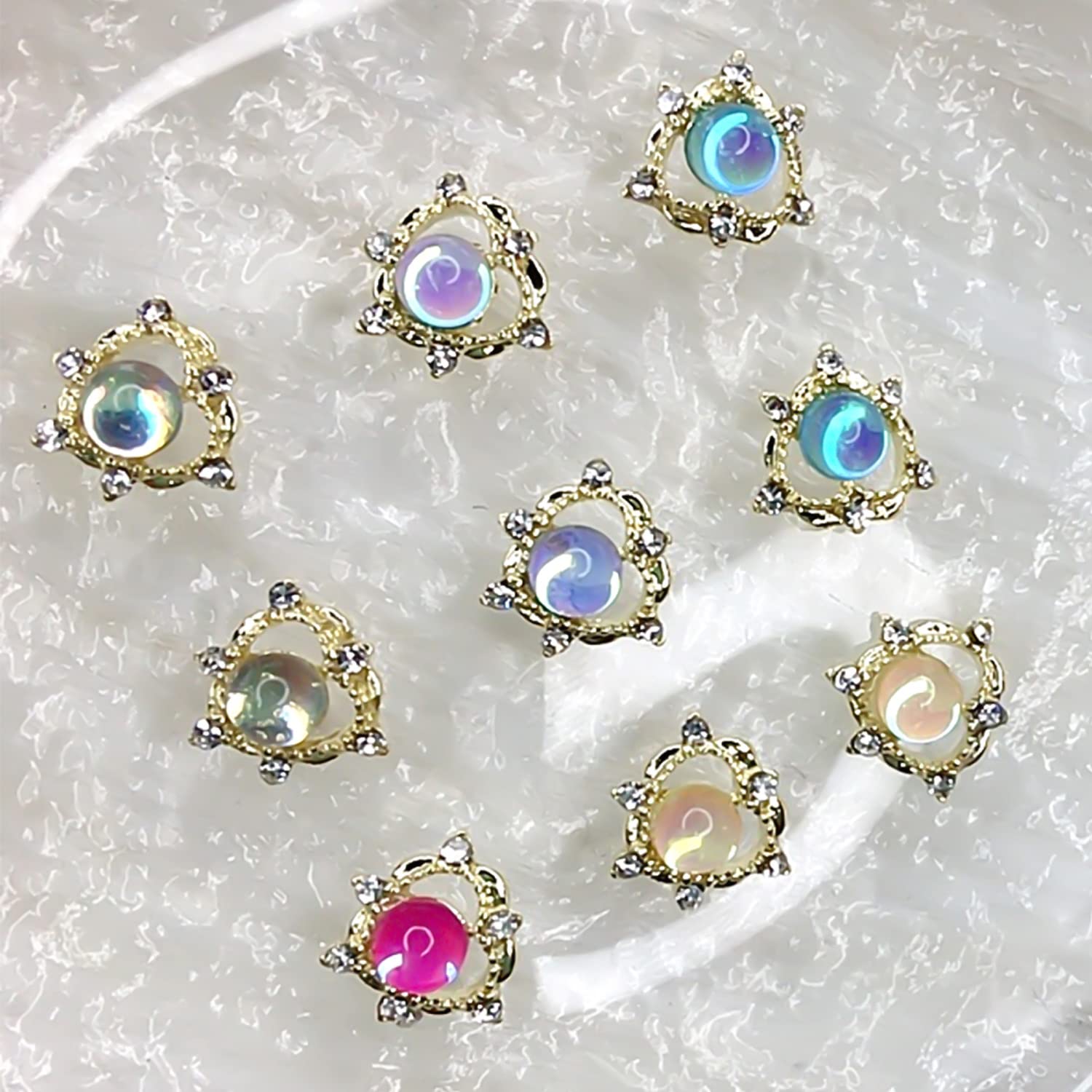 32pcs 3D Gold Nail Charms - Glass Nail Crystals & Gems for Acrylic Nails, Manicure, DIY Nail Art Decorations - Perfect for Parties, Weddings, and Special Occasions