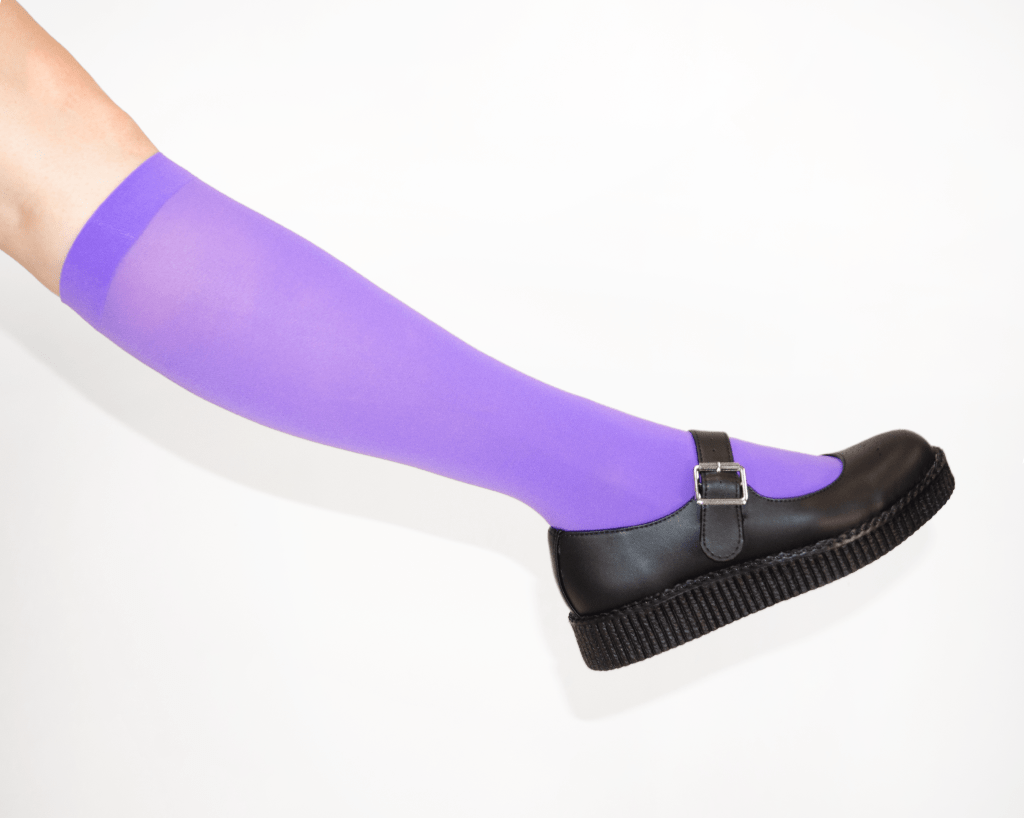 Purple Knee High Nylon Mesh Socks for Women - Breathable Fishnet Stockings with Non-Slip Design - Perfect for Cosplay, Dance, Fashion Outfits and Everyday Wear