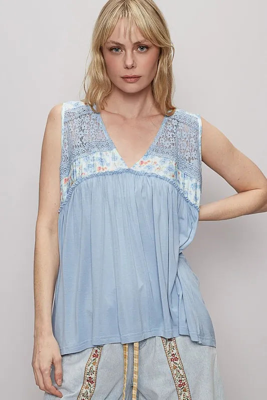 Lace Floral Beachy Boho Top for Women - Summer Boho Chic Blouse with Floral Lace Trim - Perfect for Beach Vacations, Music Festivals & Casual Outings