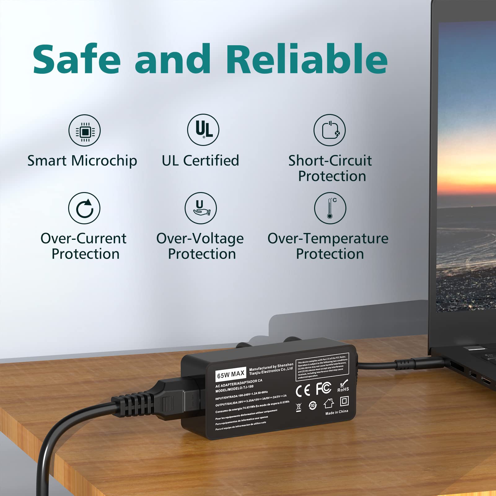 65W USB C Fast Charger for Lenovo Laptop - Compatible with ThinkPad, Yoga, Chromebook Series | 10ft Long Power Cord | Perfect for Home, Office & Travel Charging