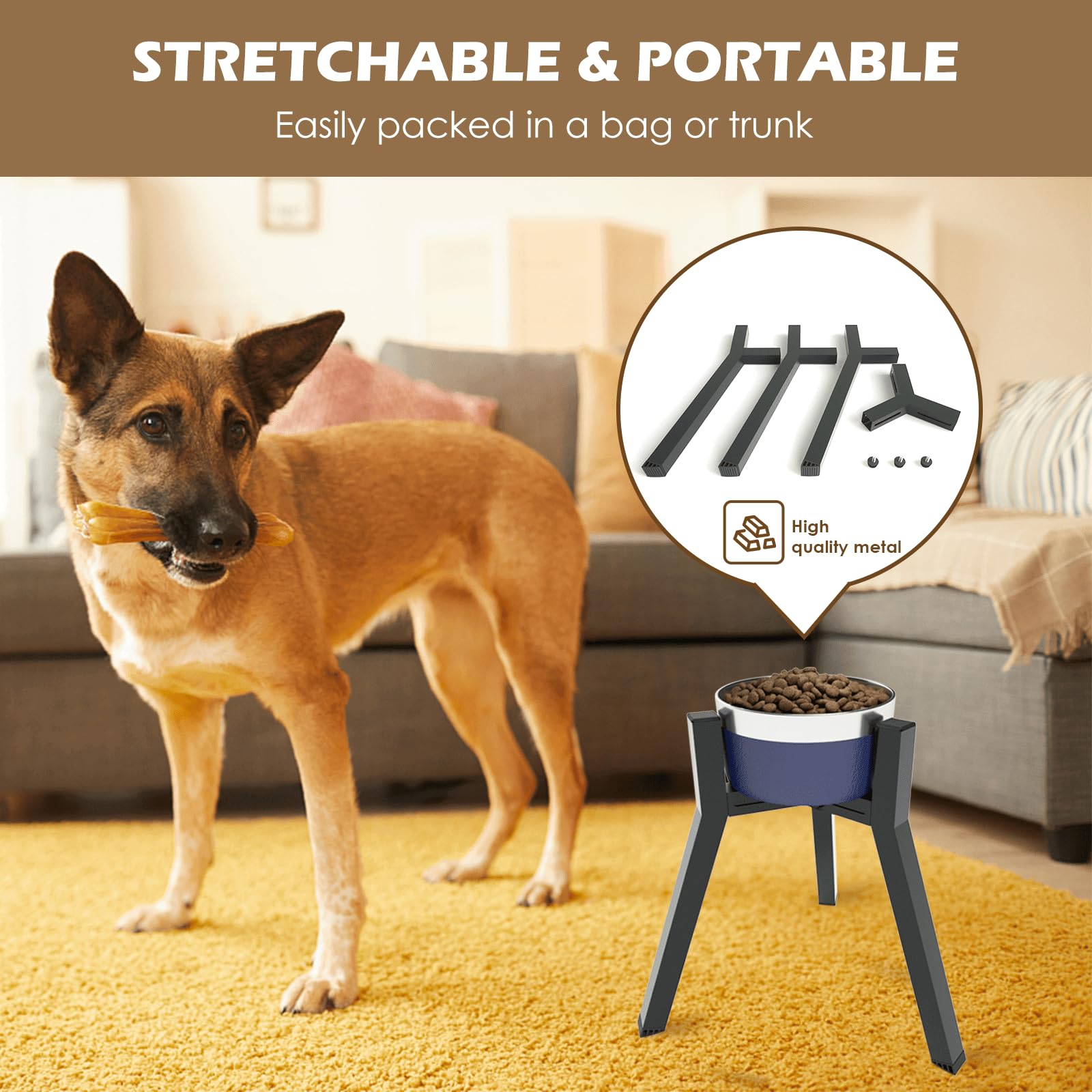 **Adjustable Elevated Dog Bowl Stand for Large & XL Dogs - 7-10.6