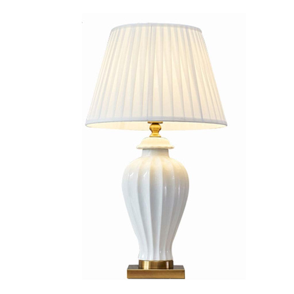 Ceramic Table Lamp for Bedroom & Living Room - Modern Push Button Nightstand Lamp, Desk Lamp with Simple Design, White (Ideal for Reading, Office, Dorm Decor)