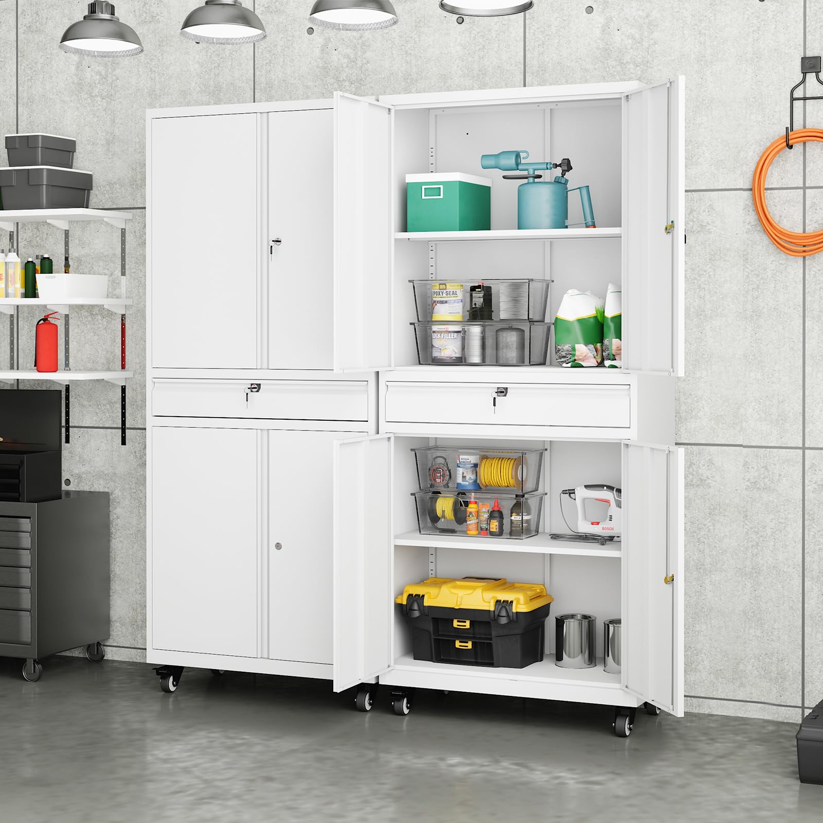 Yizosh Heavy Duty Metal Garage Storage Cabinet with Locking Doors & Adjustable Shelves - 73
