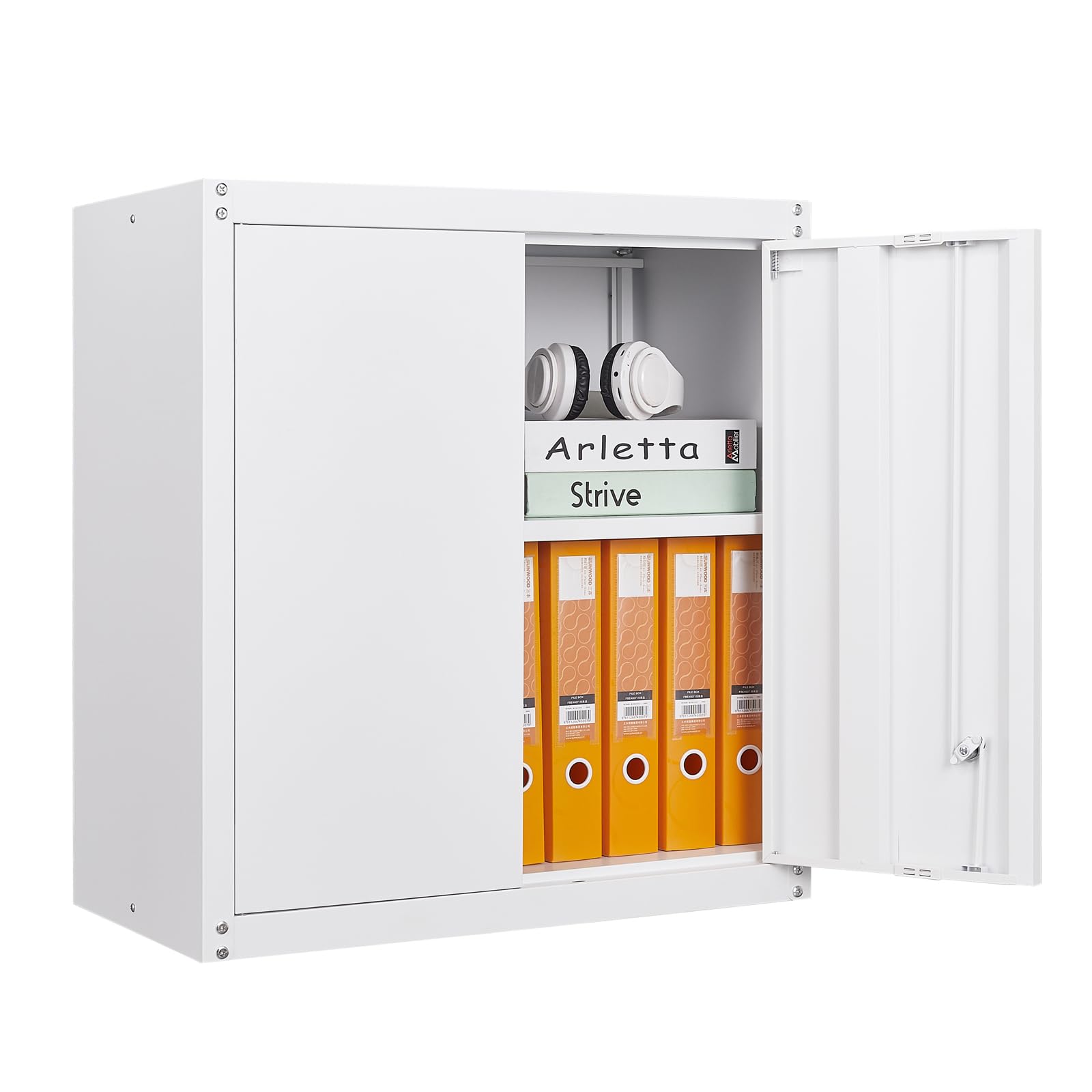Metal Wall Storage Cabinet with Shelves & Locking Doors - Heavy Duty Steel Tool Cabinet for Garage, Home Office & Kitchen Organization - White (Perfect for Workshop Tools, Pantry Supplies & Home Office Files)