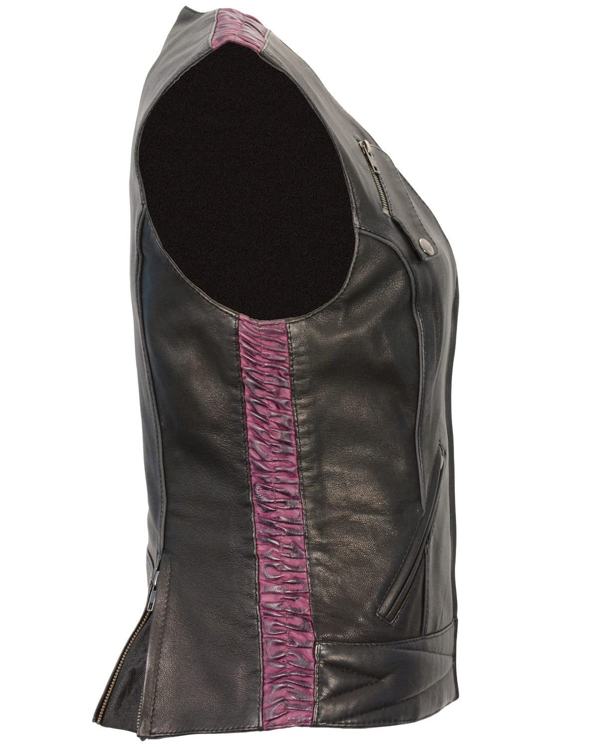 Milwaukee Leather Women's Lightweight Crinkle Snap Front Vest - Black/Purple X-Large - Stylish Layering Piece for Fall & Winter Outfits