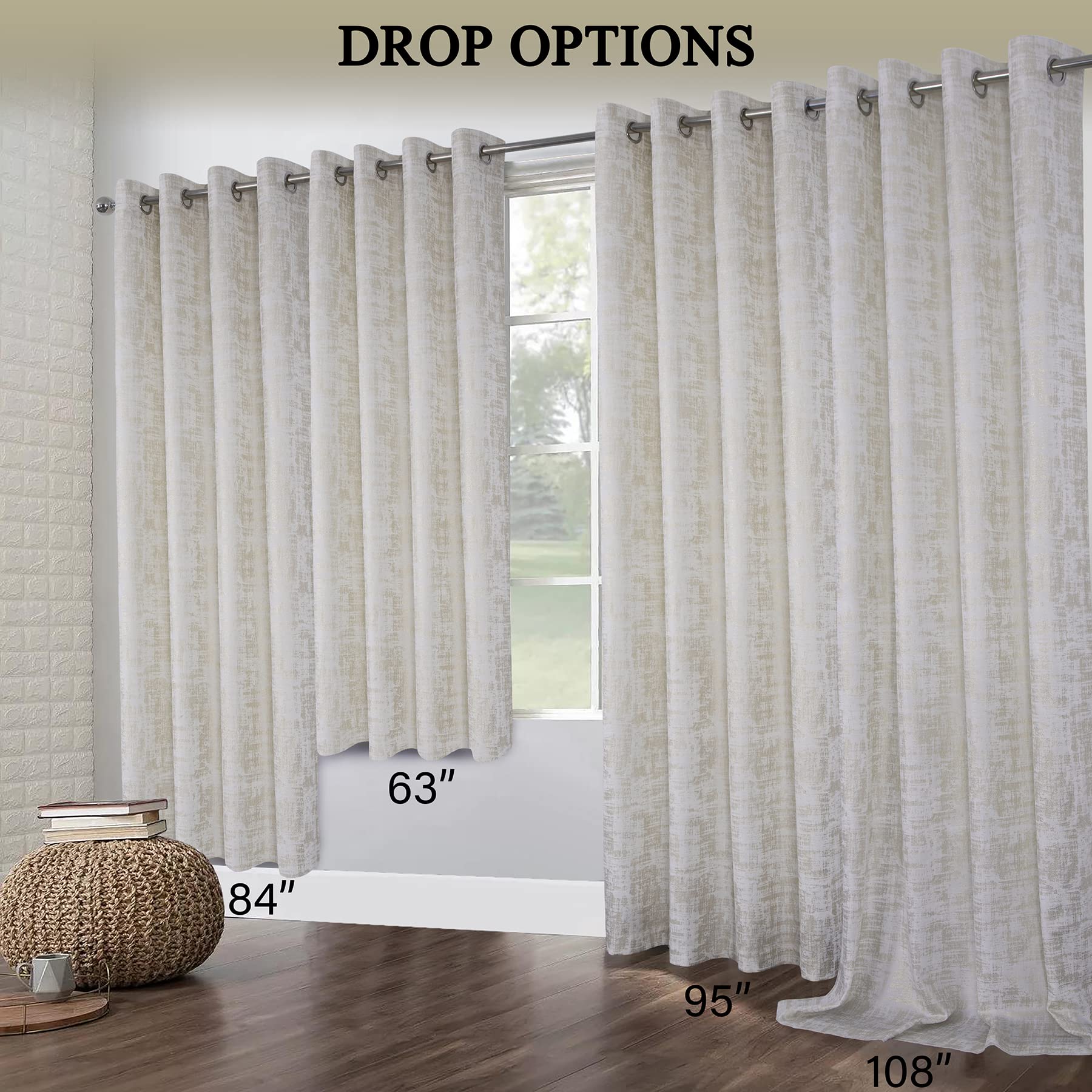 Always4U White Soft Velvet Curtains 63 Inch Length - Luxury Blackout Curtains with Gold Foil Print for Bedroom & Living Room - Set of 2 Panels - Perfect for Home Decor, Privacy & Light Control