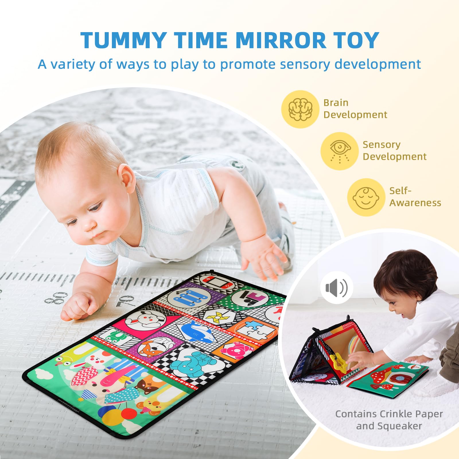 Montessori Toys for Babies 0-6 Months - 7 in 1 Educational Learning Set with Tummy Time Toys, Beaded Raindrops, Fabric Blocks & More | Perfect for Newborn Sensory Development, Early Learning & Playtime Activities