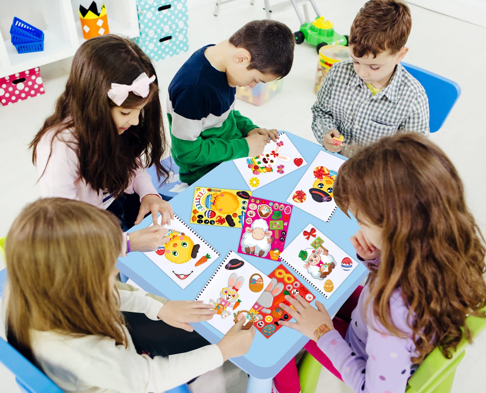 FLYAB Easter Stickers for Kids - 24 Sheets DIY Easter Animal Face Stickers, Fun Easter Crafts for Classroom Activities & Party Favors | Perfect for Easter Egg Hunts, School Projects & Holiday Celebrations