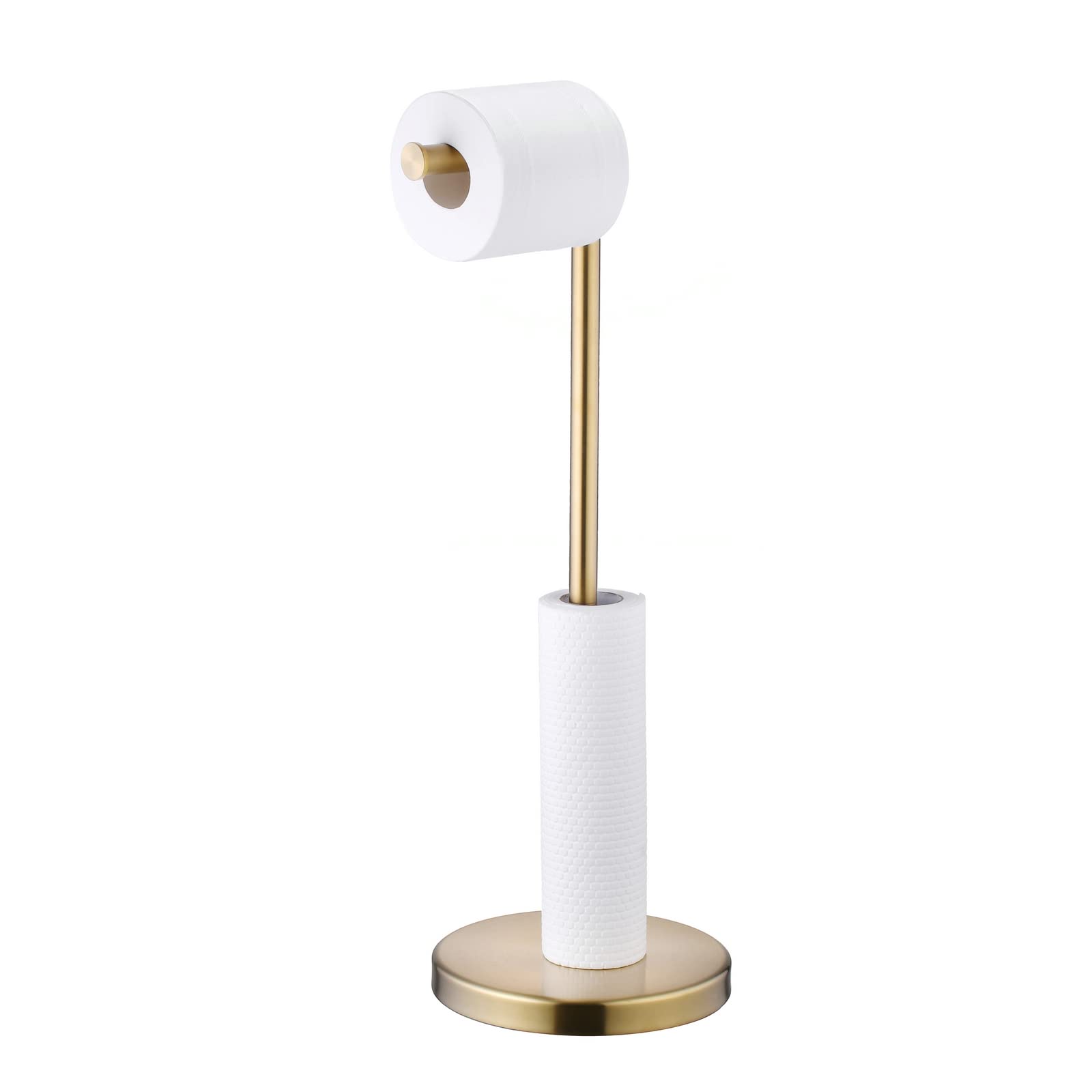 Stainless Steel Free Standing Toilet Paper Holder with Reserve Storage - Gold Bathroom Tissue Stand for Home, Office, Hotel (Ideal for Small Spaces & Modern Bathroom Decor)
