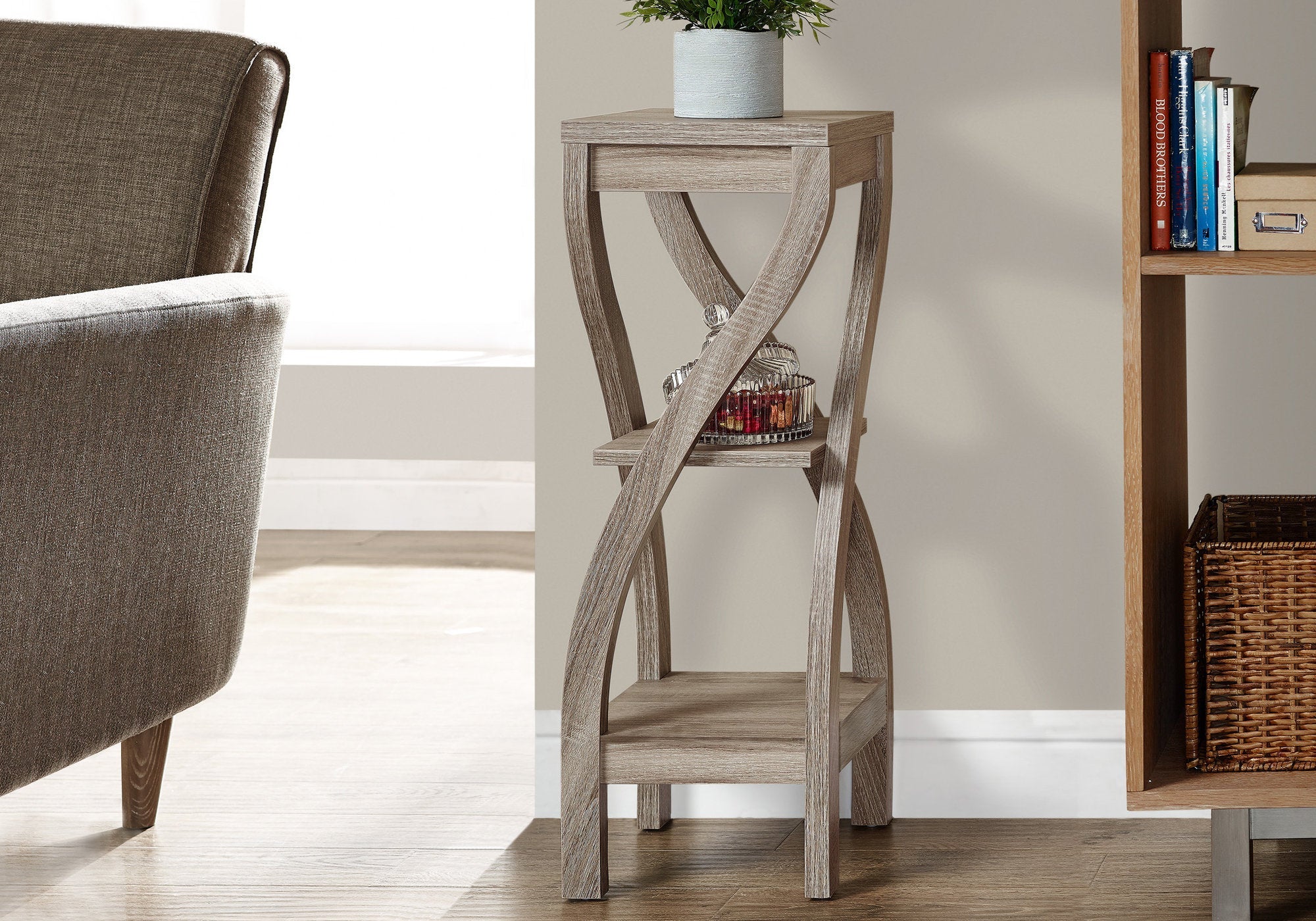 Modern Accent Table 32 Inches Height Dark Taupe Finish - Perfect for Living Room, Bedroom, or Entryway Decor
