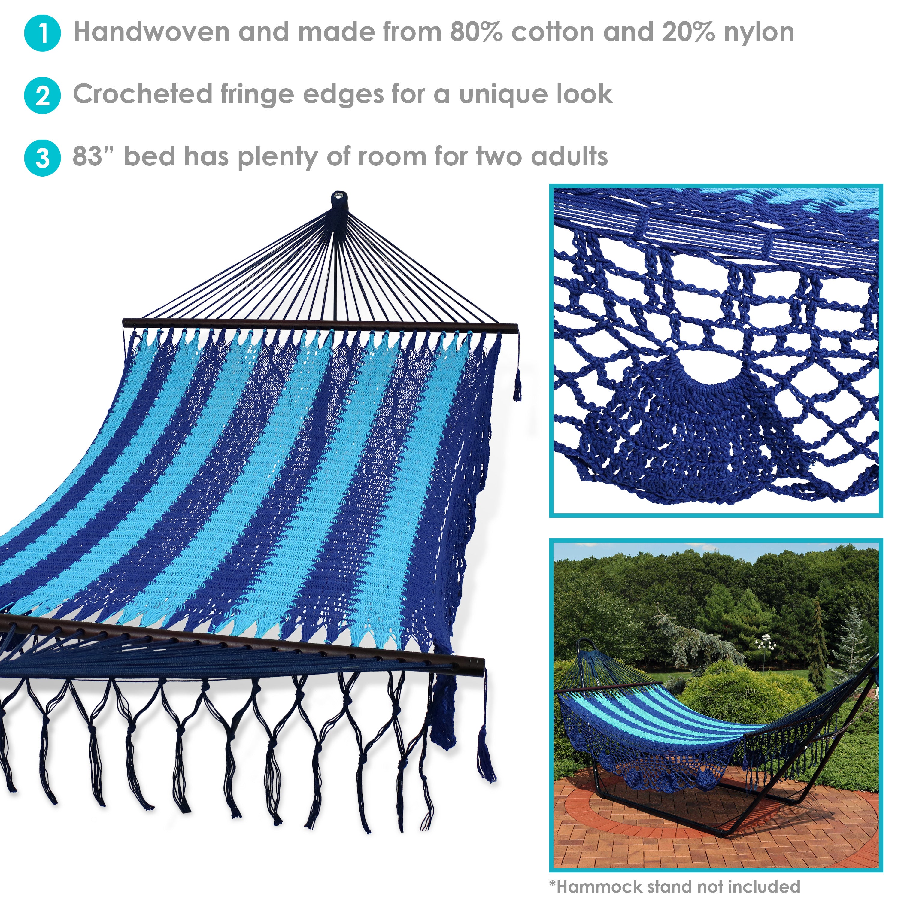 Premium Sunnydaze Deluxe 2-Person American Style Hammock with Spreader Bars - Perfect for Backyard Relaxation, Camping & Outdoor Adventures