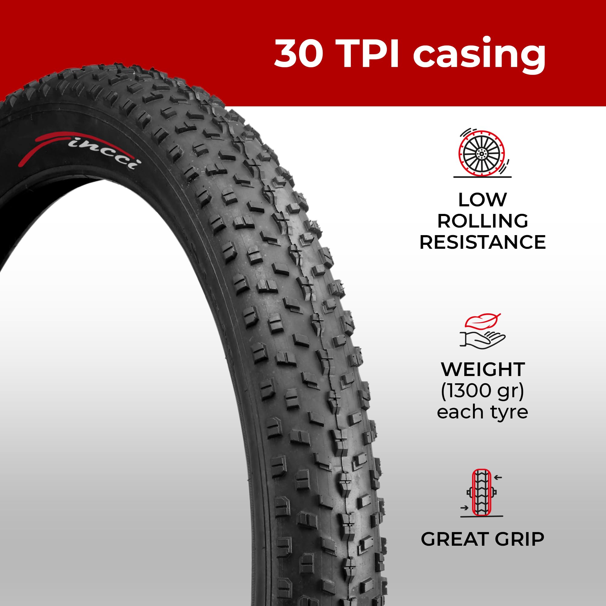 Fincci Pair 26x4.0 Fat Bike Tires - Foldable All-Terrain MTB Tires for Road, Mountain, Mud & Off-Road Biking - Pack of 2 - Perfect for Winter Snow & Beach Riding Adventures