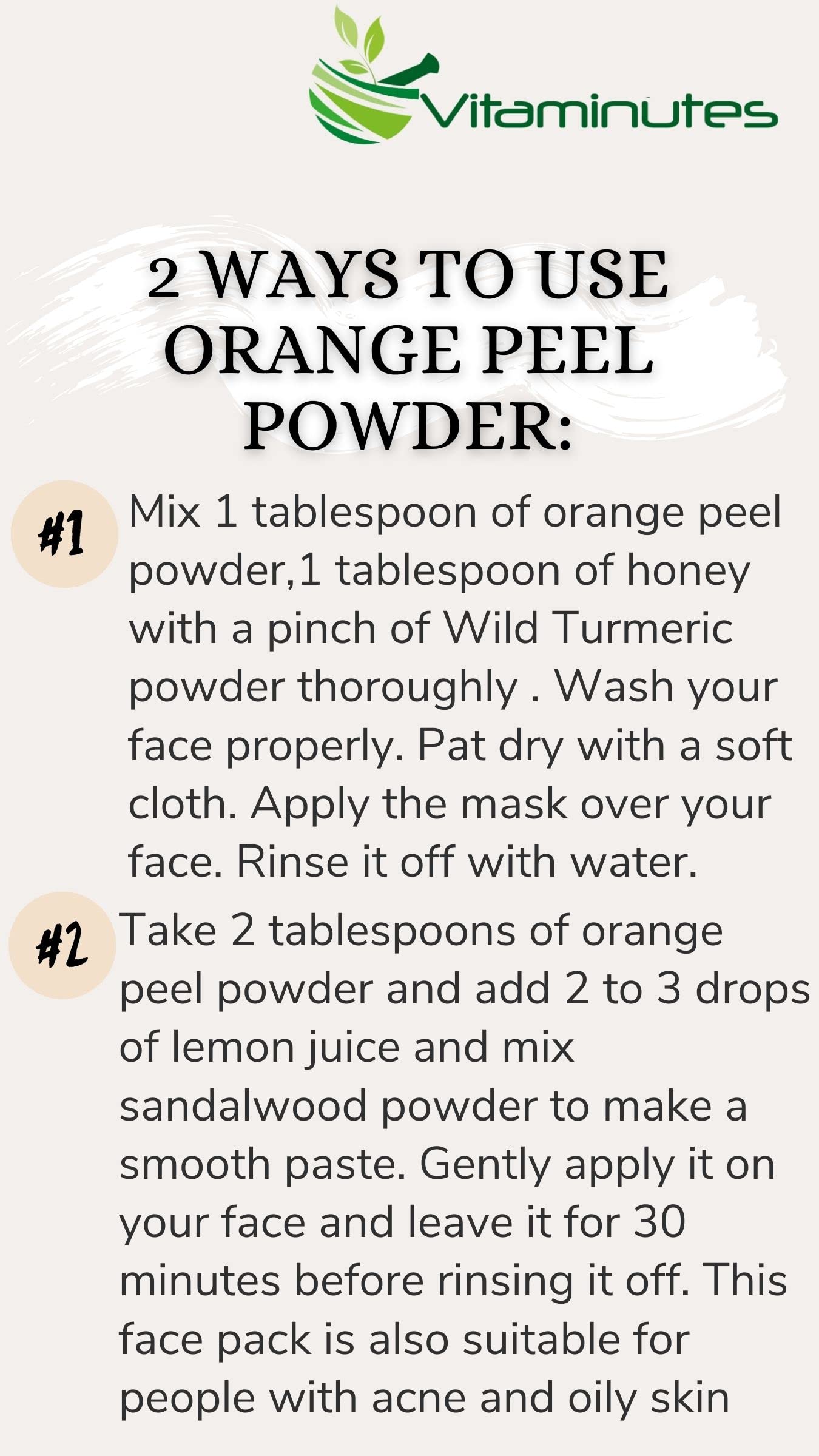 VITAMINUTES® 100% Pure Organic Orange Peel Powder for Skin Brightening & Glowing - 3.5oz (100g) Pack | Natural Face Whitening Treatment, DIY Beauty Mask, Exfoliating Scrub for Radiant Complexion | Perfect for Daily Skincare Routine & Spa Treatments