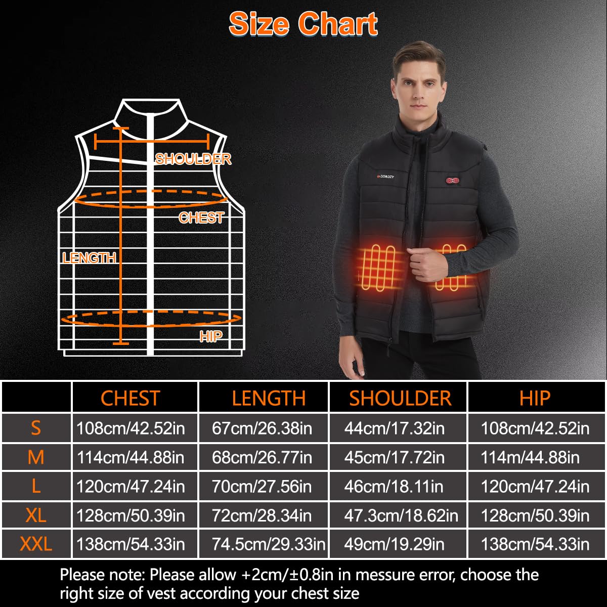 Gokozy Heated Vest for Men with Rechargeable Battery Pack - Lightweight Electric Warming Jacket for Cold Weather - Ideal for Outdoor Activities, Hiking, Hunting & Winter Sports