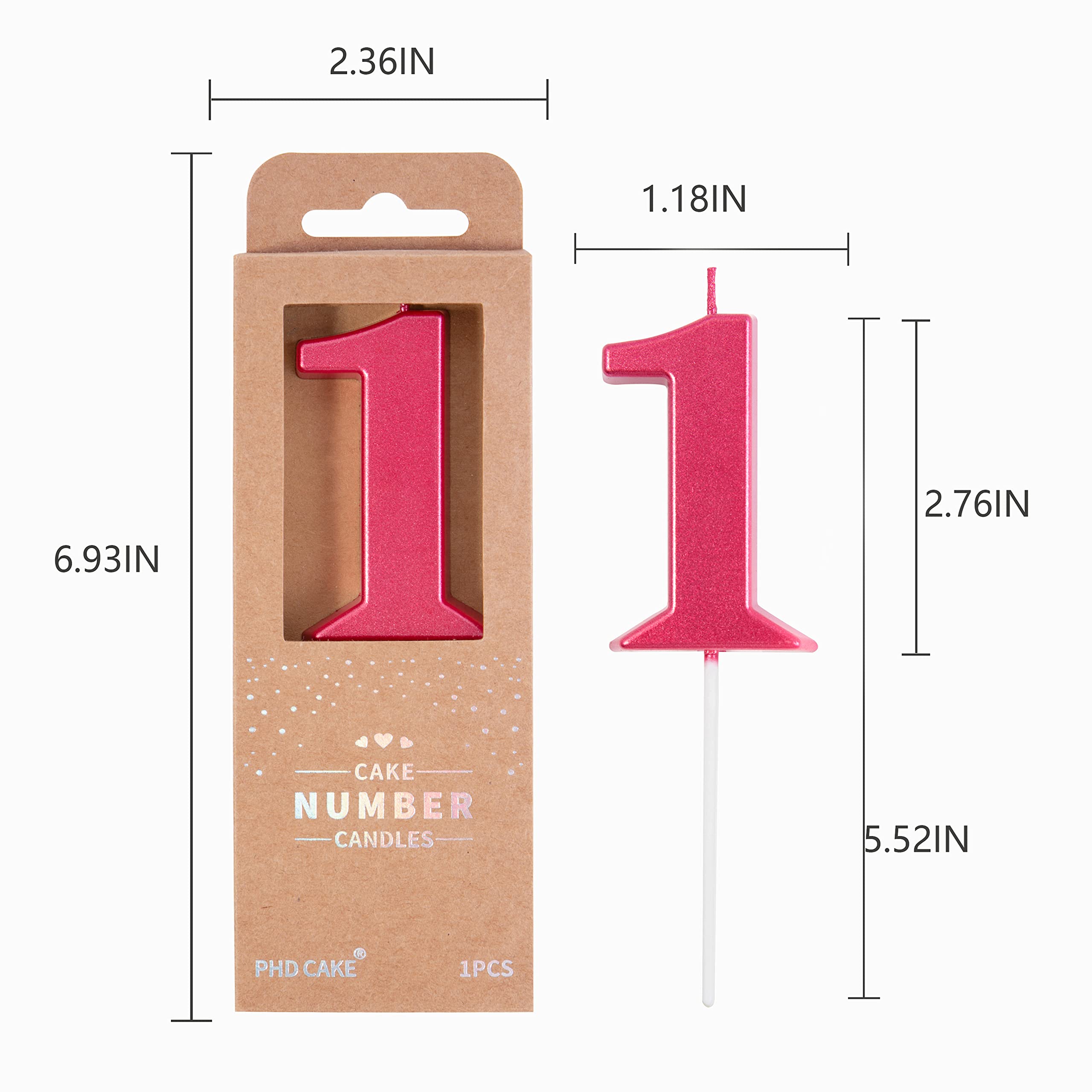 PHD CAKE 2.76 Inch Modern Red Number 1 Birthday Candle - Premium Red Number Cake Candles for Birthday Parties, Anniversary Celebrations & Special Events
