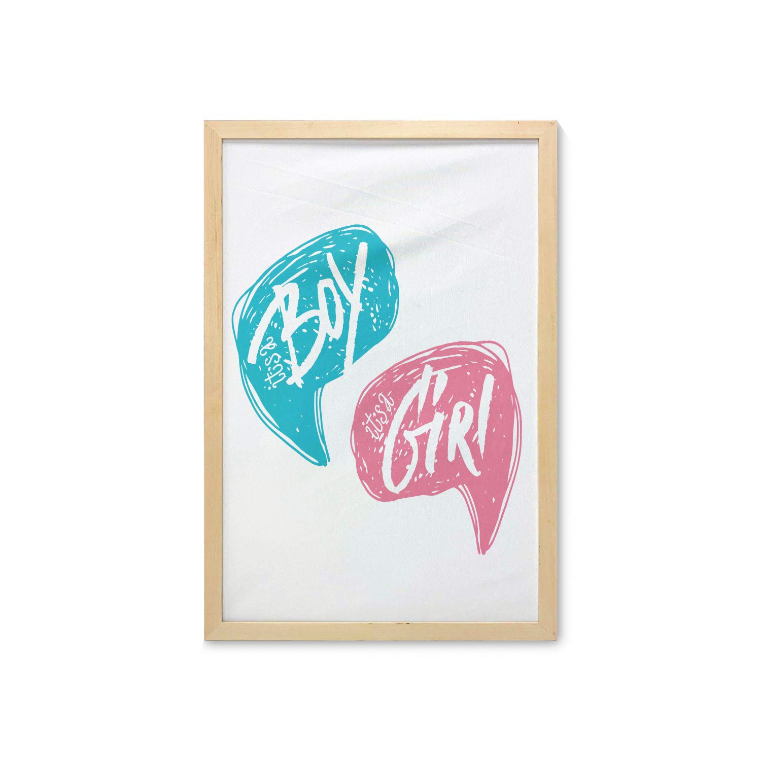 Ambesonne Gender Reveal Wall Art with Frame - Hand Drawn Sketch Boy & Girl Letters, Printed Fabric Poster for Baby Shower Decor (23