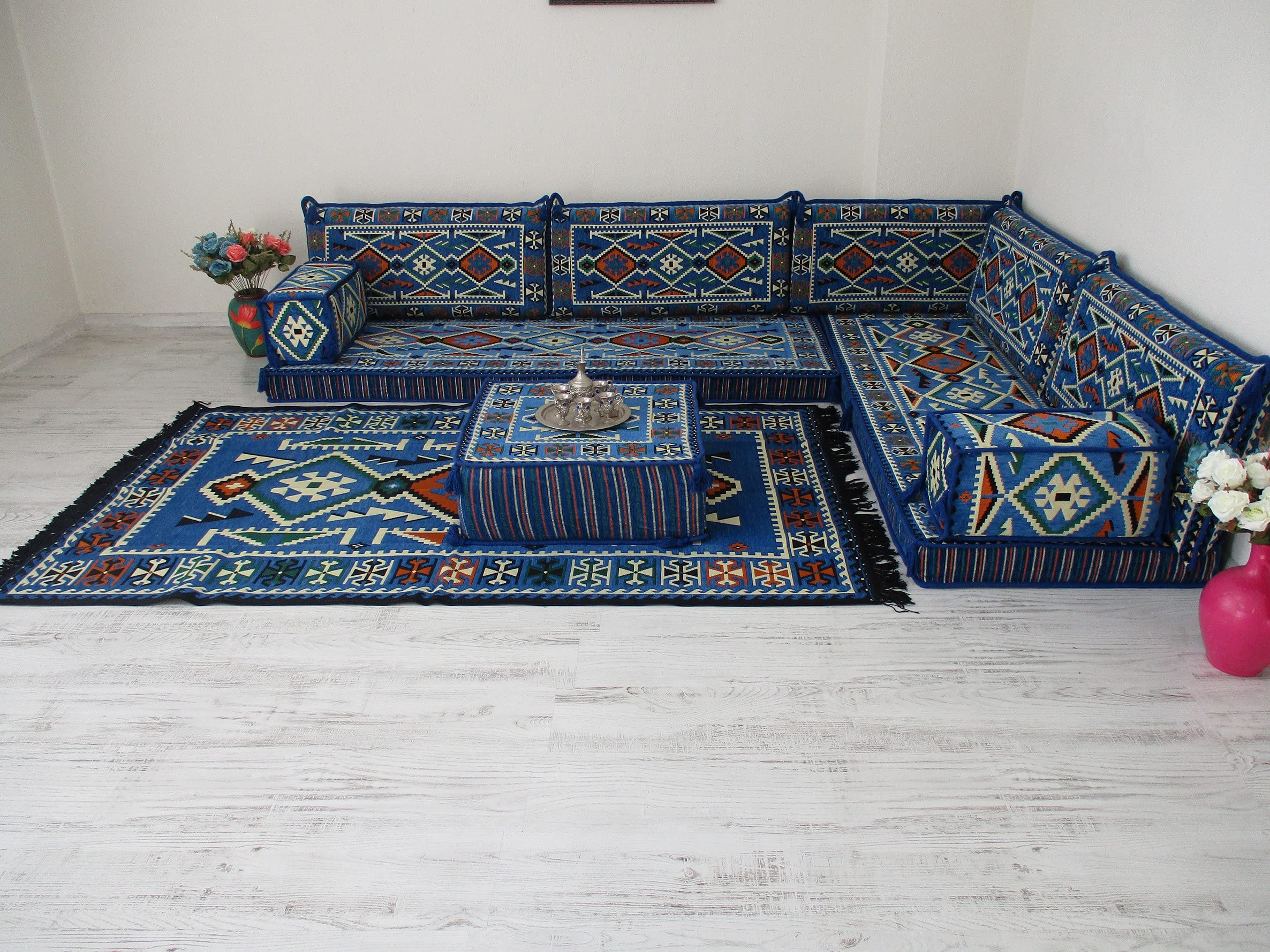 L-Shaped Arabic Majlis Sofa for Living Room - Traditional Corner Jalsa Seating with Cushions | Modern Arabic Couches & Loveseat for Home Decor | Perfect for Family Gatherings & Cultural Events