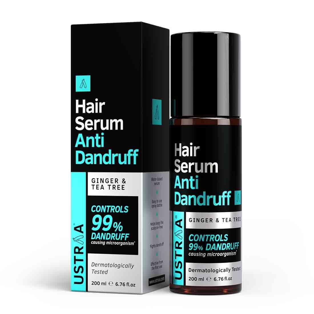 Ustraa Anti-Dandruff Hair Serum with Tea Tree & Ginger - 200ml | pH Balanced Scalp Treatment | Sulfate & Paraben Free | Fights Dandruff & Soothes Itchy Scalp | Perfect for Daily Hair Care & Scalp Health Maintenance