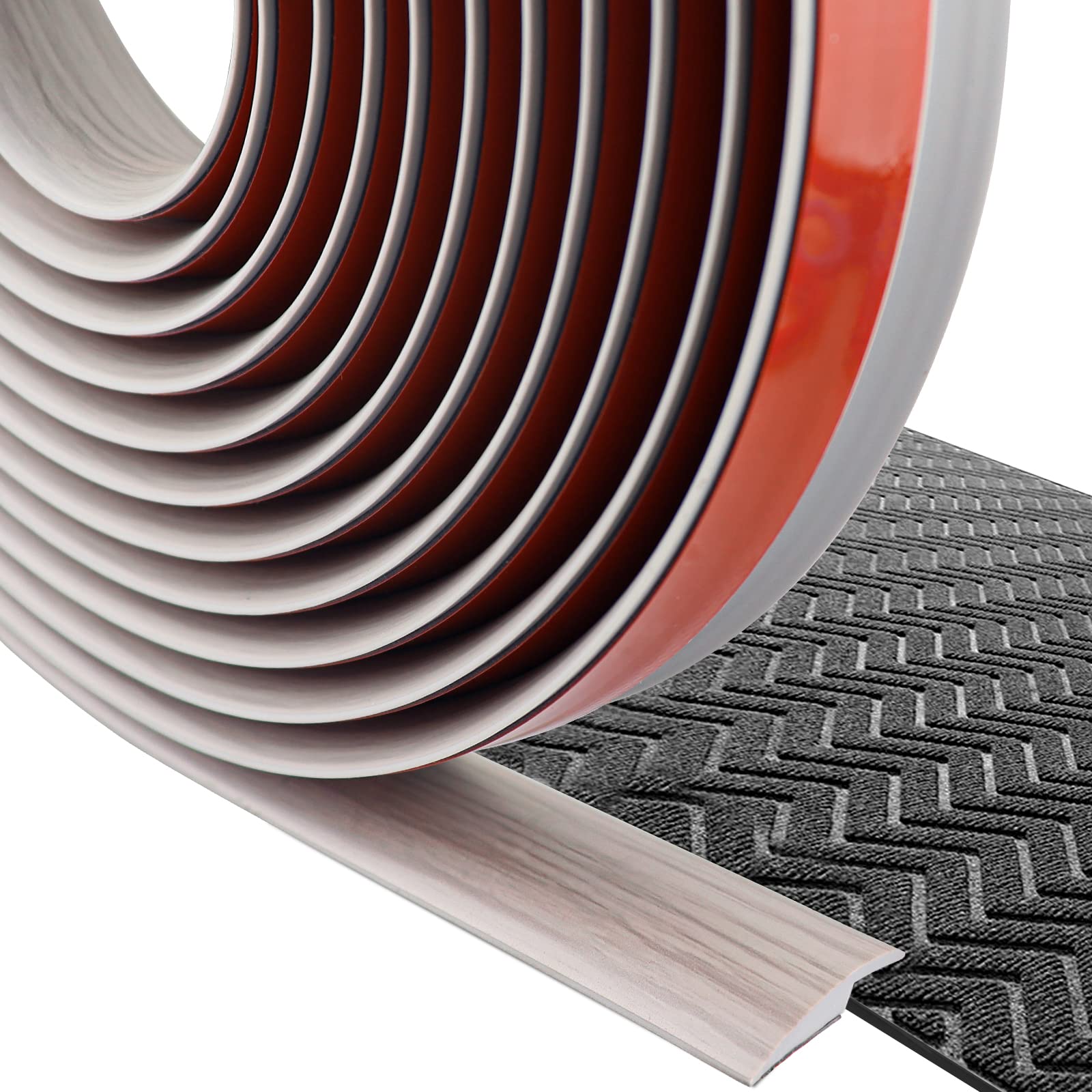Self-Adhesive PVC Floor Transition Strip - 20Ft Wood Grain Gray Threshold Edging for Carpet & Flooring (Under 5mm Height) - Perfect for Doorways, Stairs & Room Dividers