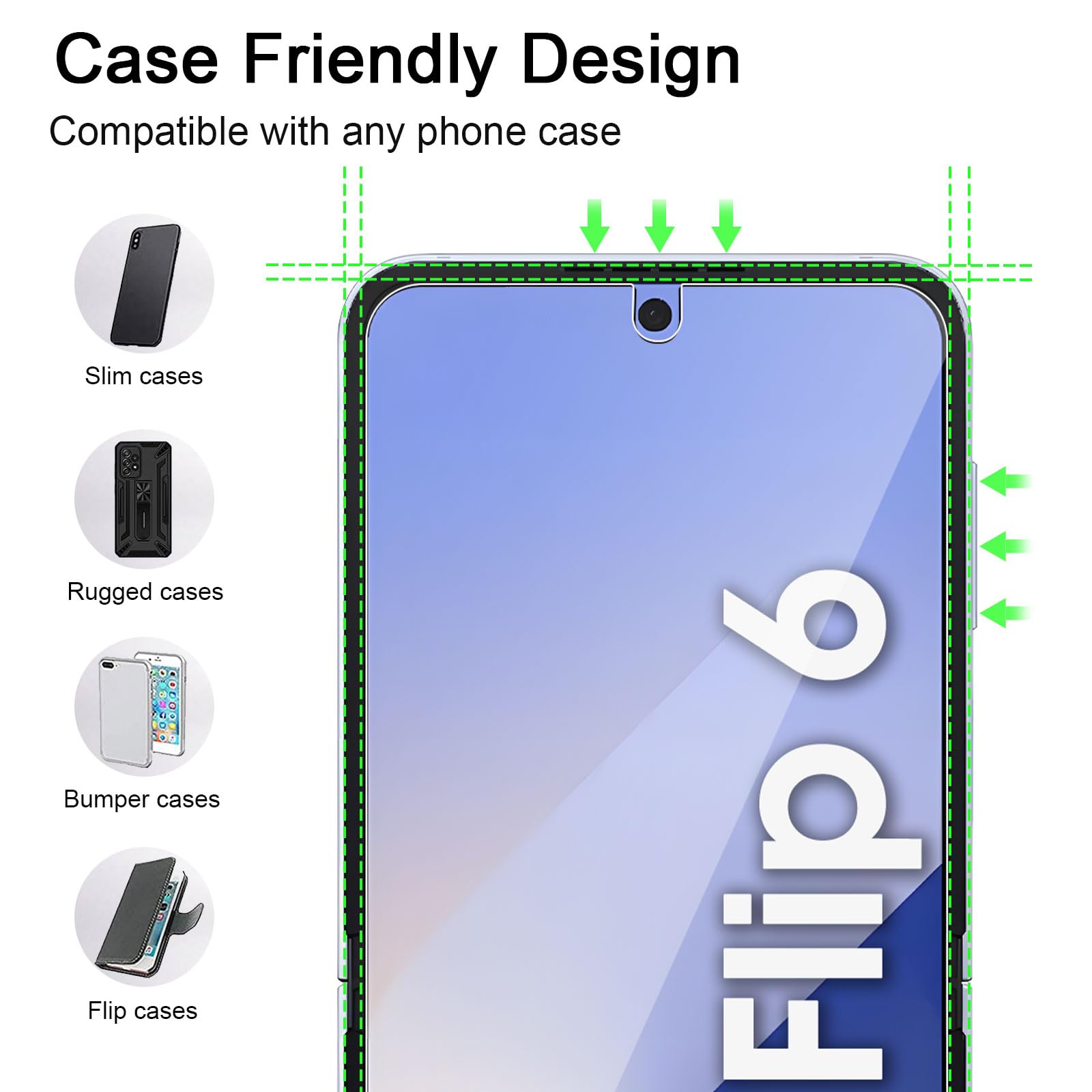 Samsung Galaxy Z Flip 6 Screen Protector [2+2+2 Pack] - Front & Back Tempered Glass + Camera Lens Protector with Installation Tool | 9H HD Scratch-Resistant TPU Film | Perfect for Daily Use, Travel & Outdoor Protection