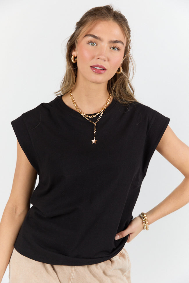 Classic Black Cap Sleeve Knit T-Shirt for Women - Soft Cotton Casual Tee for Everyday Wear | Perfect for Layering, Work, and Weekend Outfits