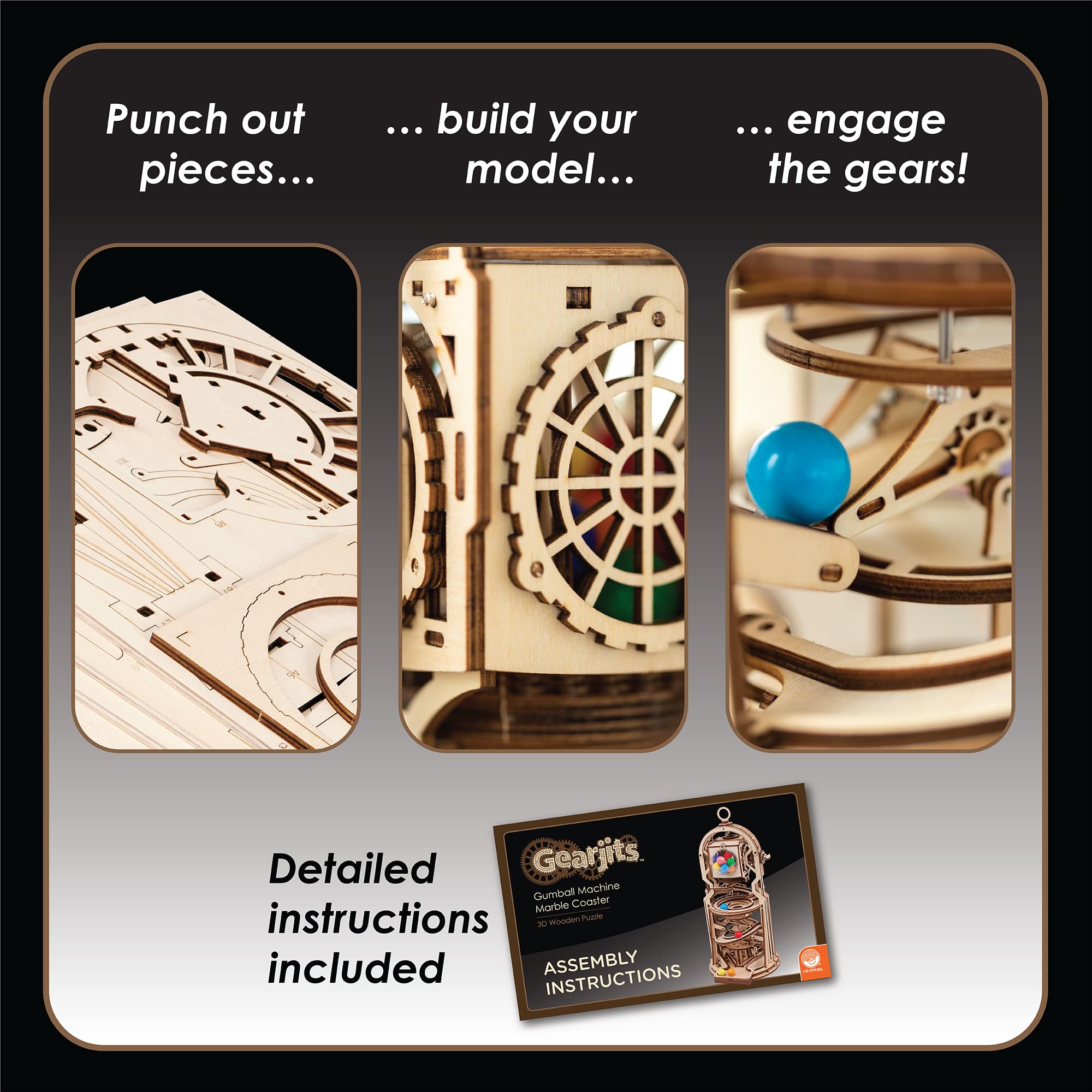 MindWare Gearjits: Gumball Machine Marble Coaster – Wooden 3D Puzzle Building Kit for Teens & Adults – STEM Educational DIY Toy for Kids Ages 12+ – Fun Home & Office Desk Decoration – Perfect for Science Projects & Creative Play