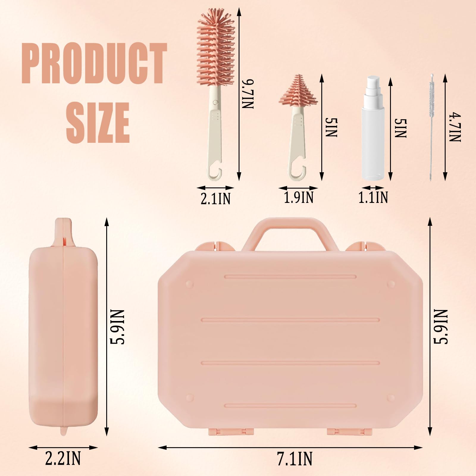 KBAKOS 6-in-1 Baby Bottle Brush Set - Silicone Cleaning Kit for Travel & Home Use