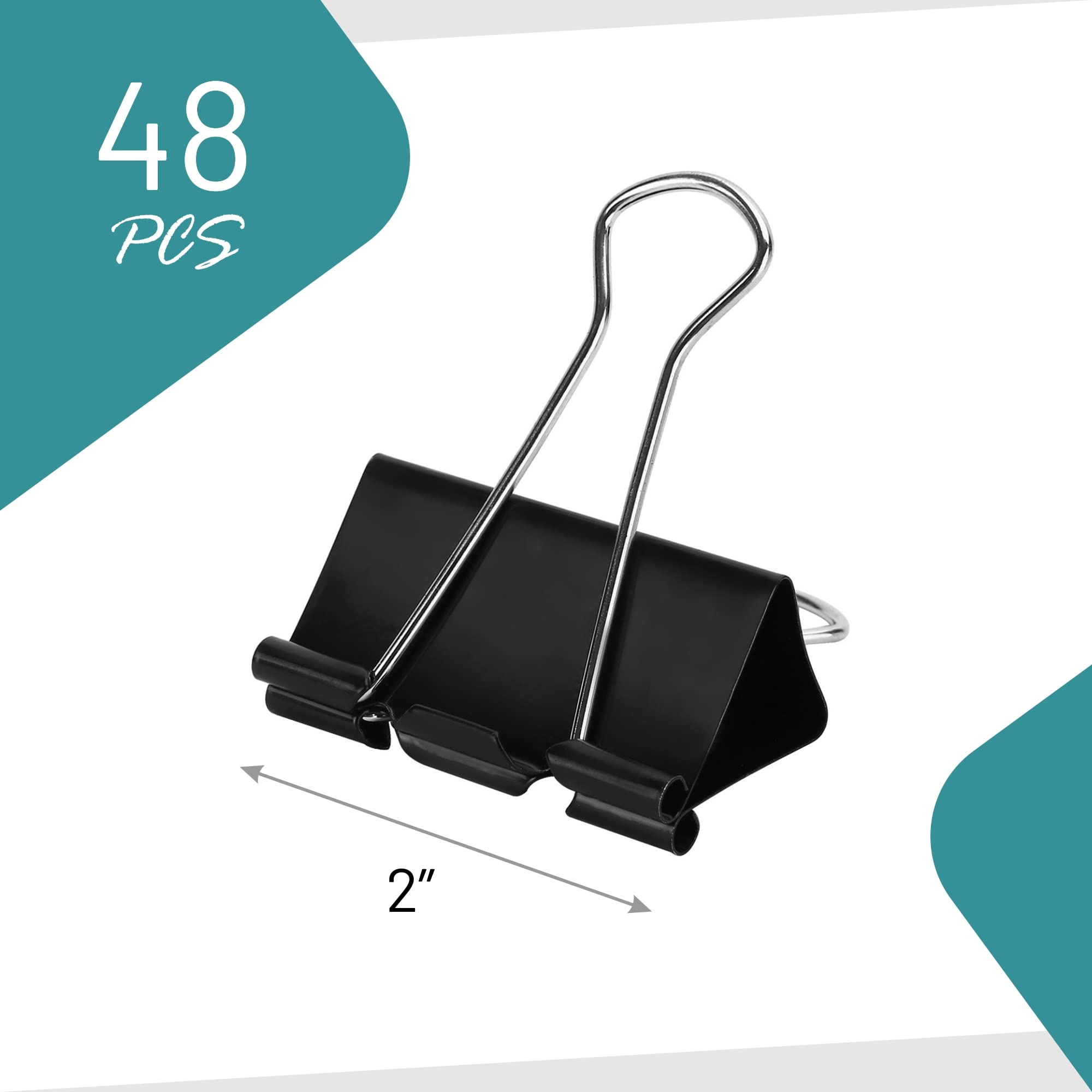 48 Pack Large 2 Inch Black Binder Clips - Heavy Duty Paper Clamps for Organizing Documents, Files & Office Supplies - Perfect for Home, Office & School Use