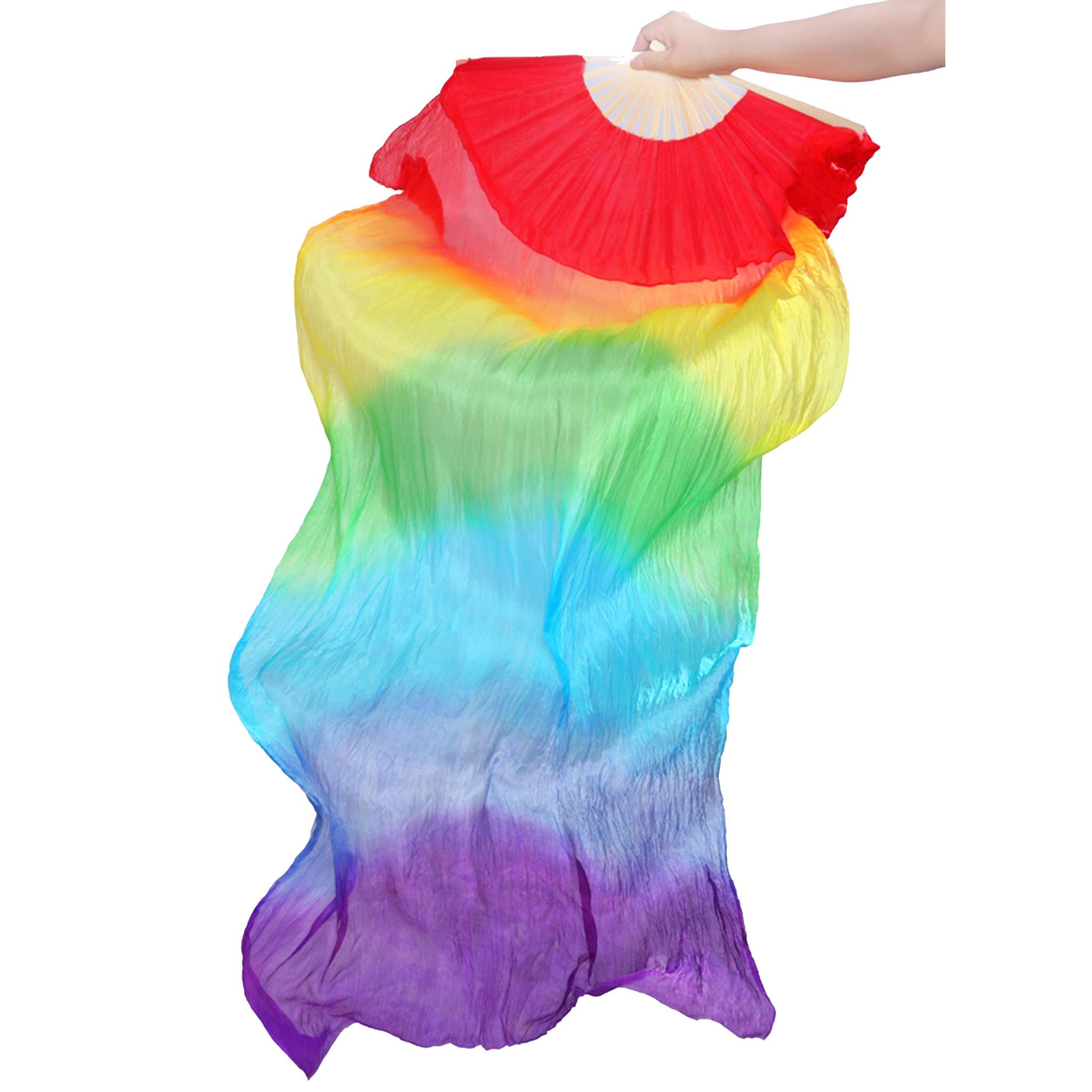 Nefertiti Belly Dance Silk Veils - Pair of Rainbow Color Professional Performance Scarves for Middle Eastern Dance, Yoga & Costume Accessories